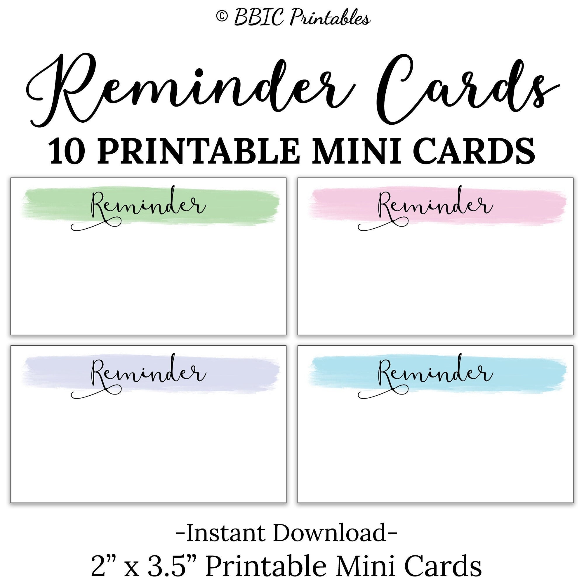 Reminder Printable Mini Cards DIGITAL DOWNLOAD Reminder 