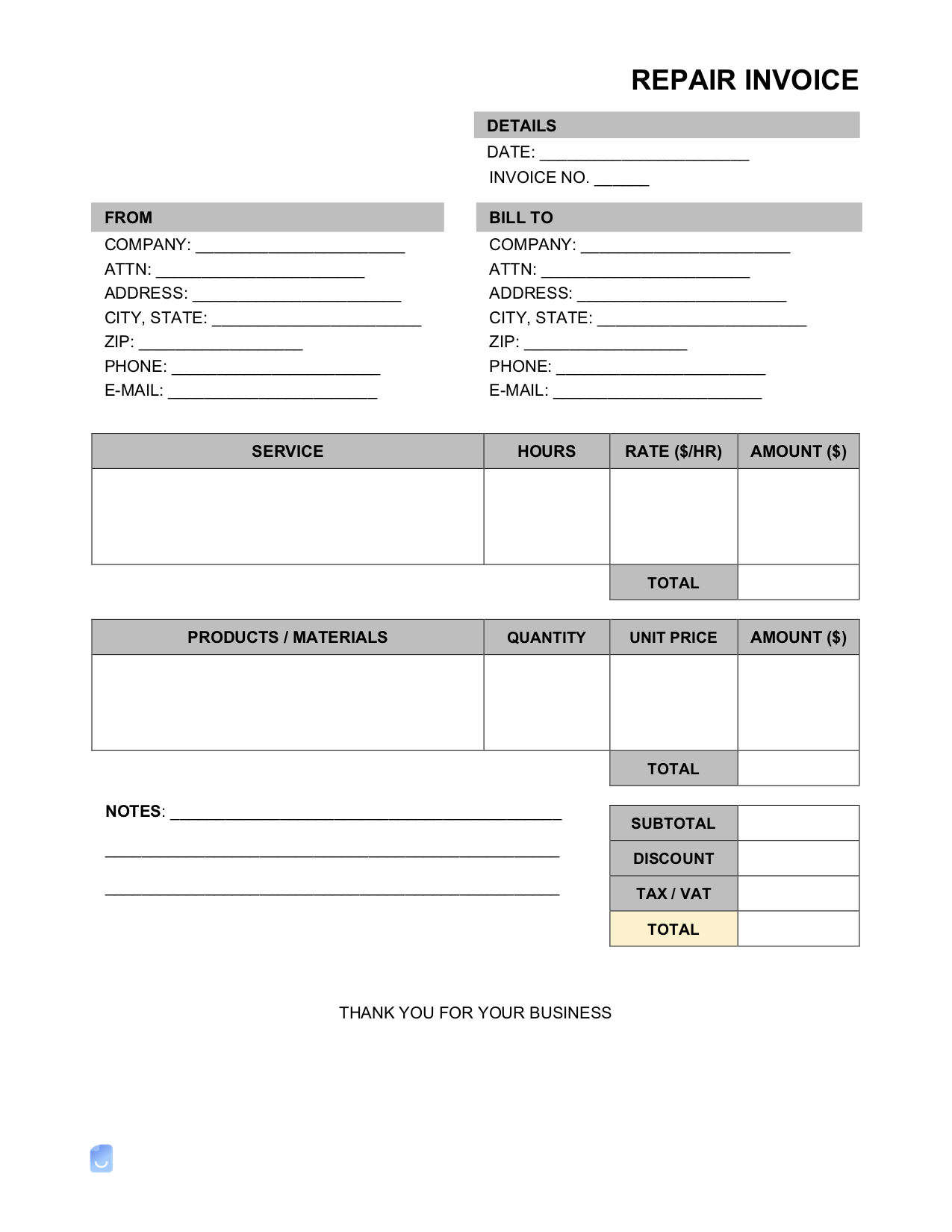 Repair Invoice Templates Invoice Maker