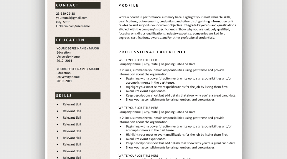 Resume Templates Free Download Customize In Microsoft Word