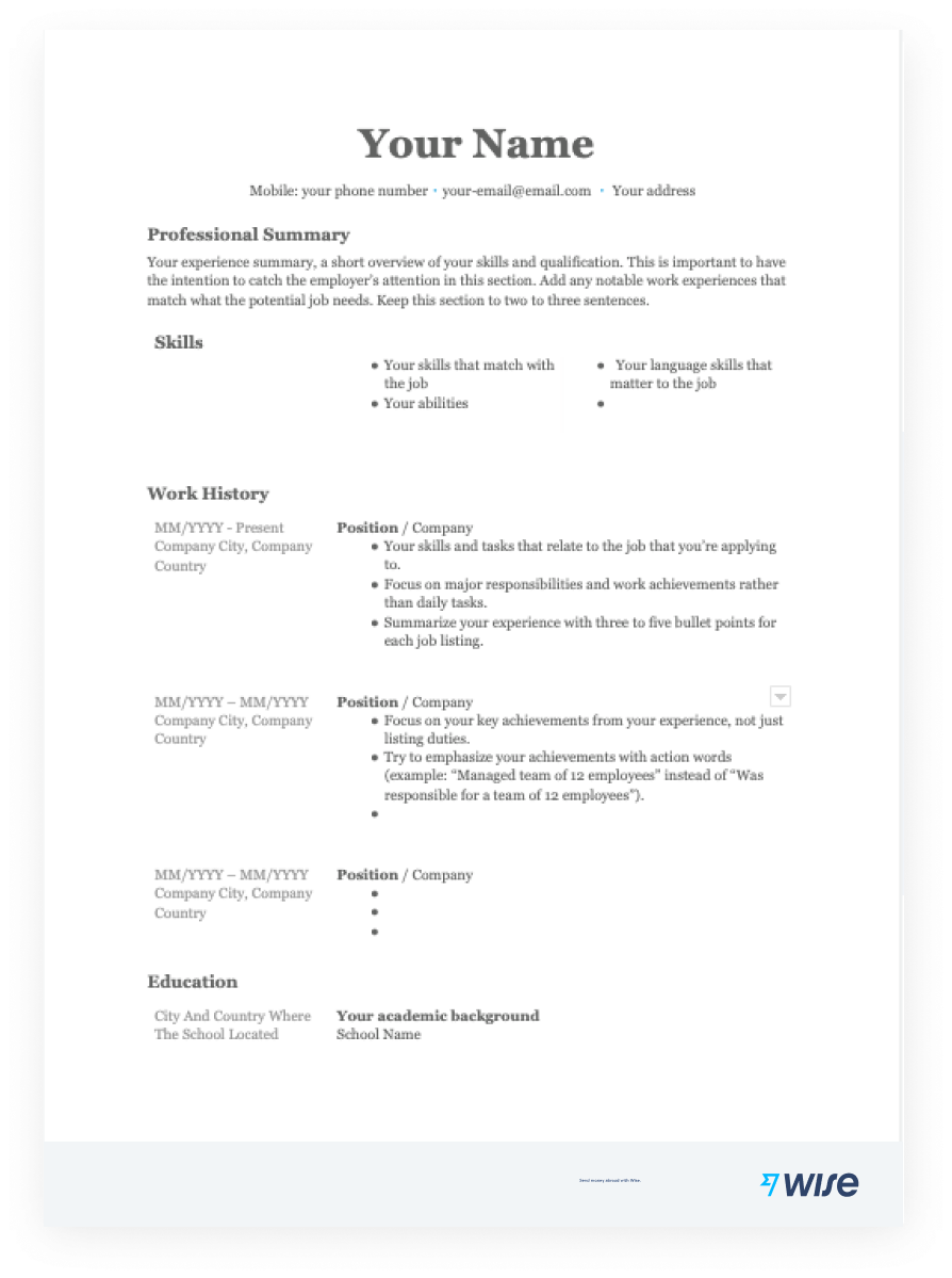 Resume Templates In PDF Free For Download Wise
