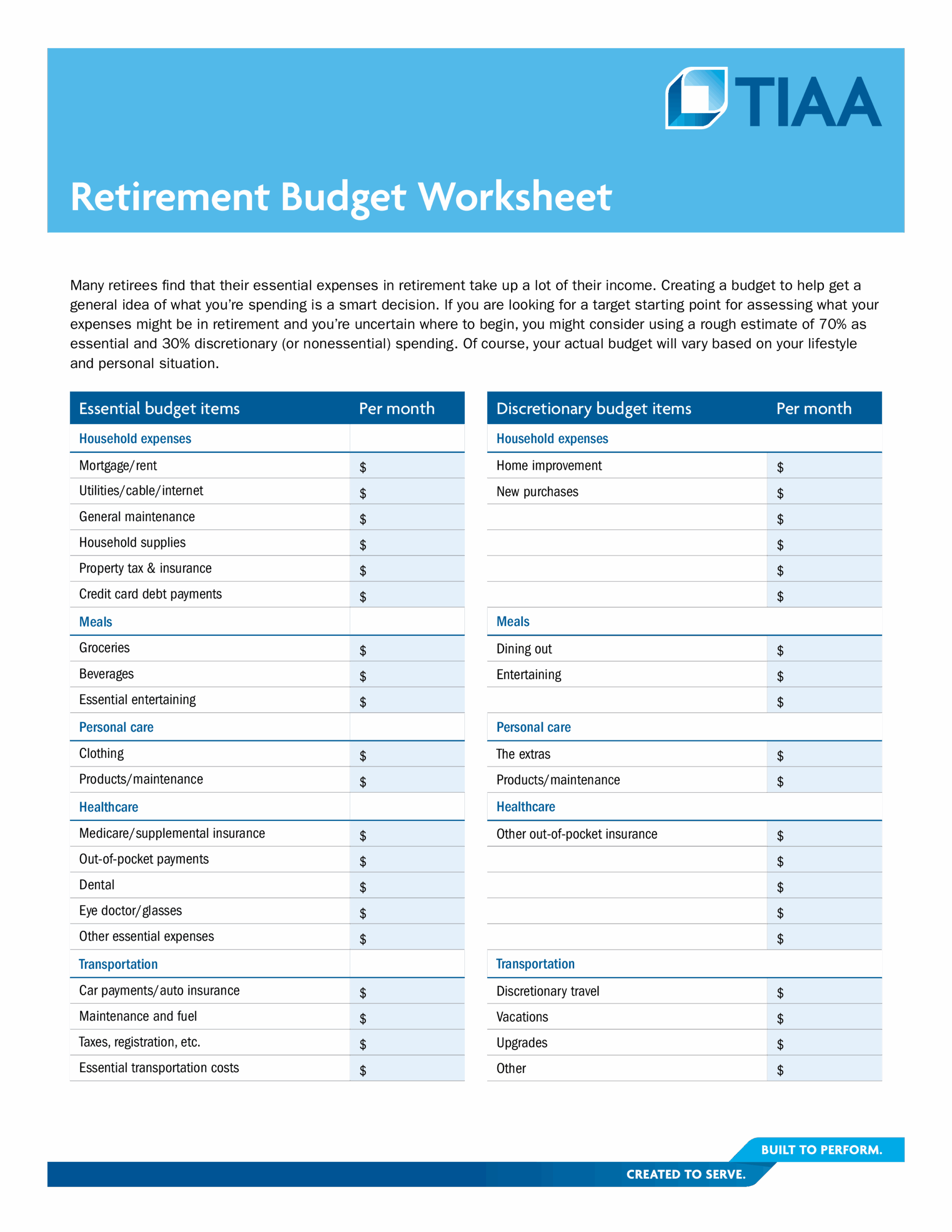 Retirement Budget Worksheet Templates At Allbusinesstemplates