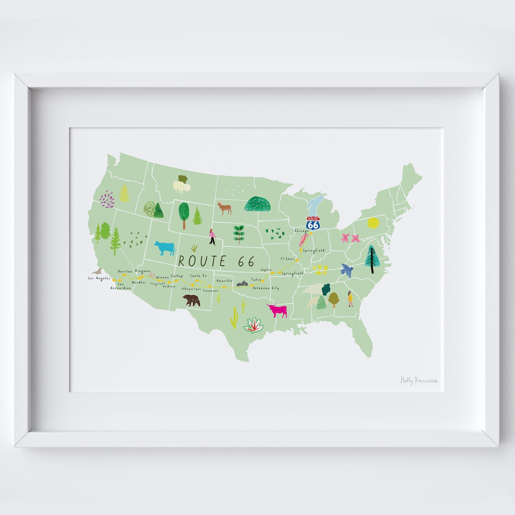Route 66 Art Print USA Gift For Travel Road Trip Route Map