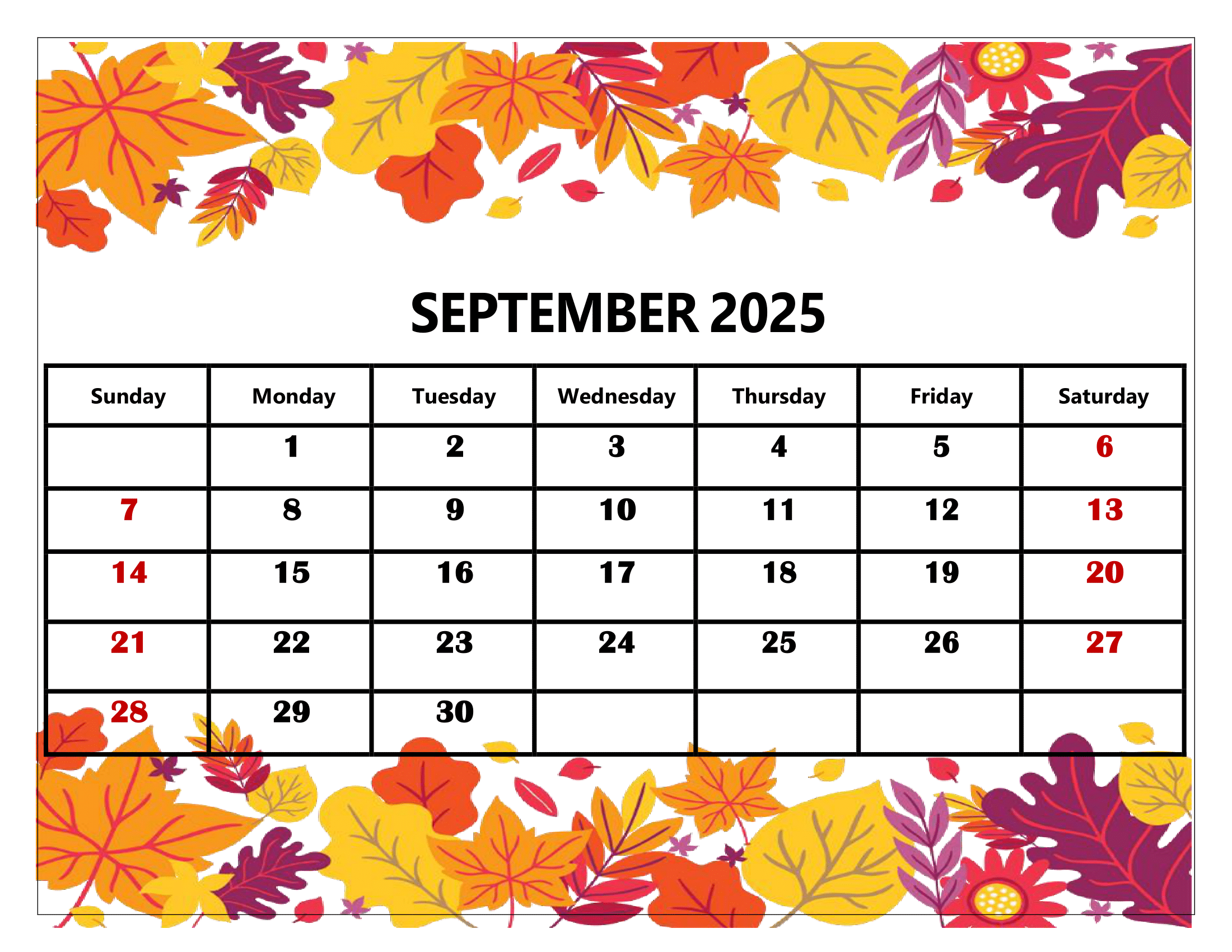 2025 September Holiday Calendar