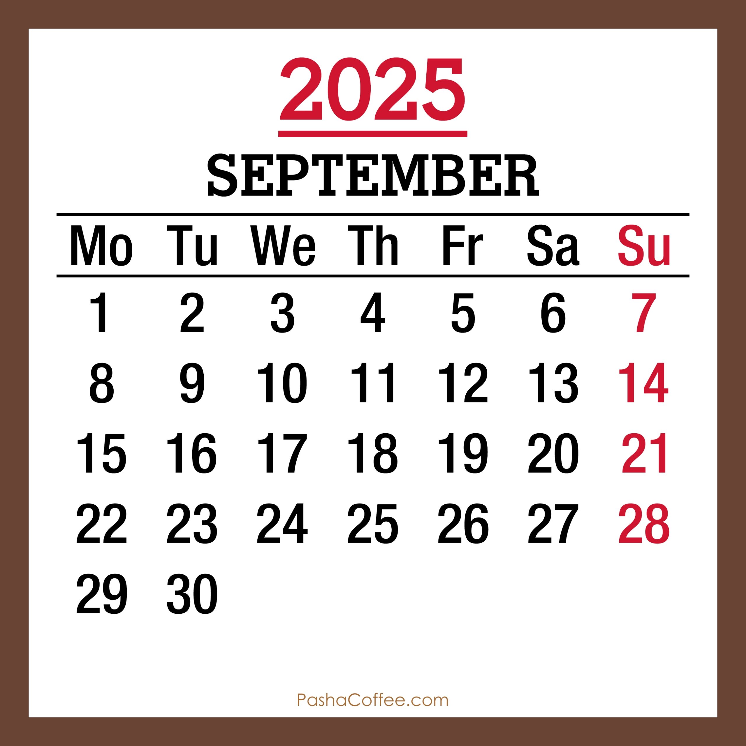 30 September 2025 Calendar