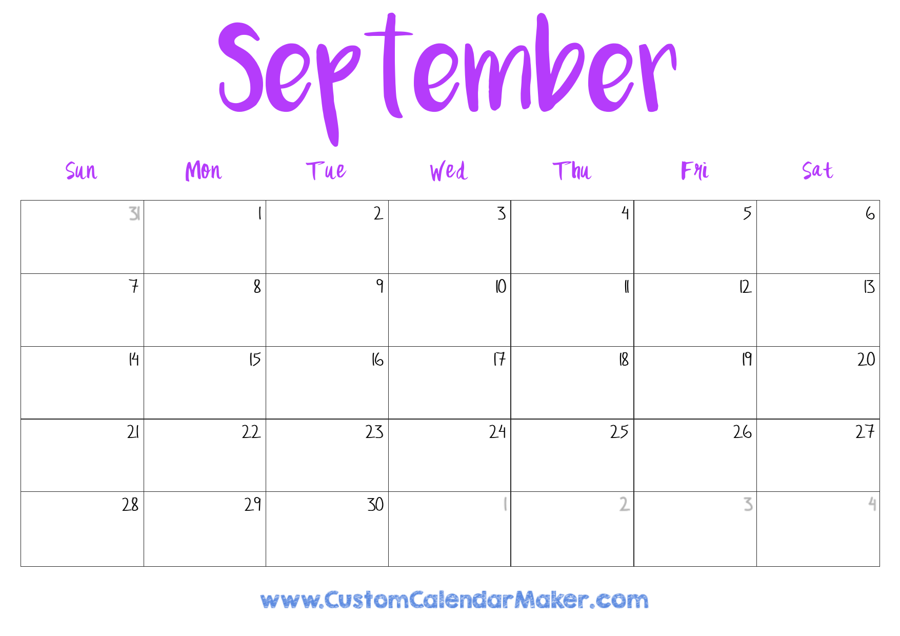 2025 September Blank Calendar 2025 September Blank Calendar