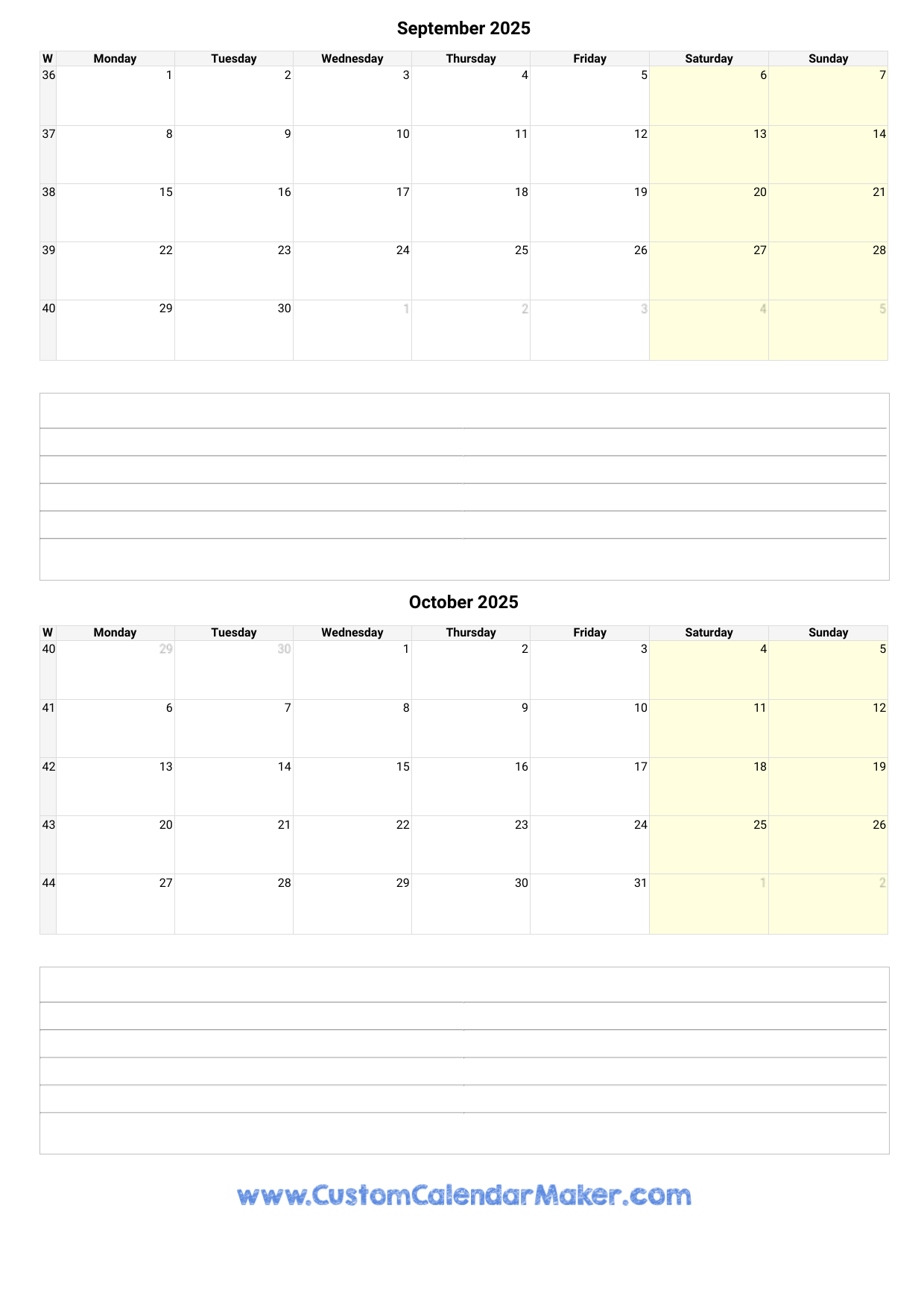 Blank September October Calendar Printable