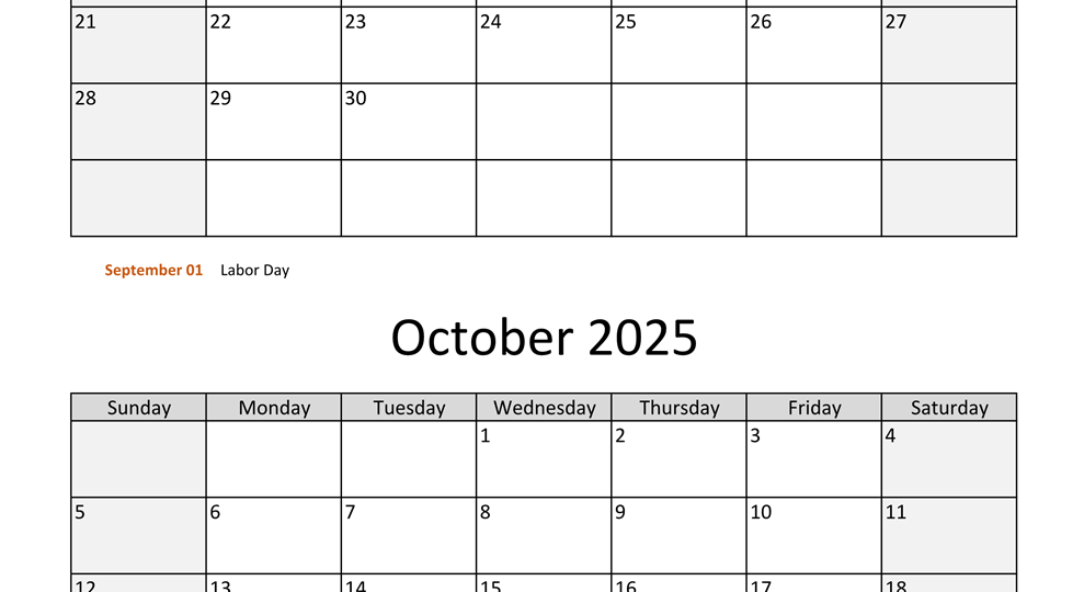 September And October 2025 Calendar WikiDates