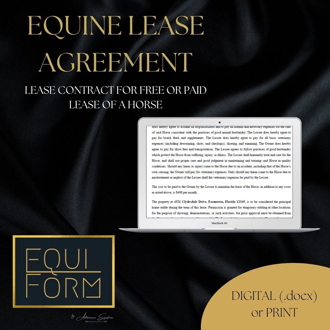 Simple Equine Lease Agreement Etsy