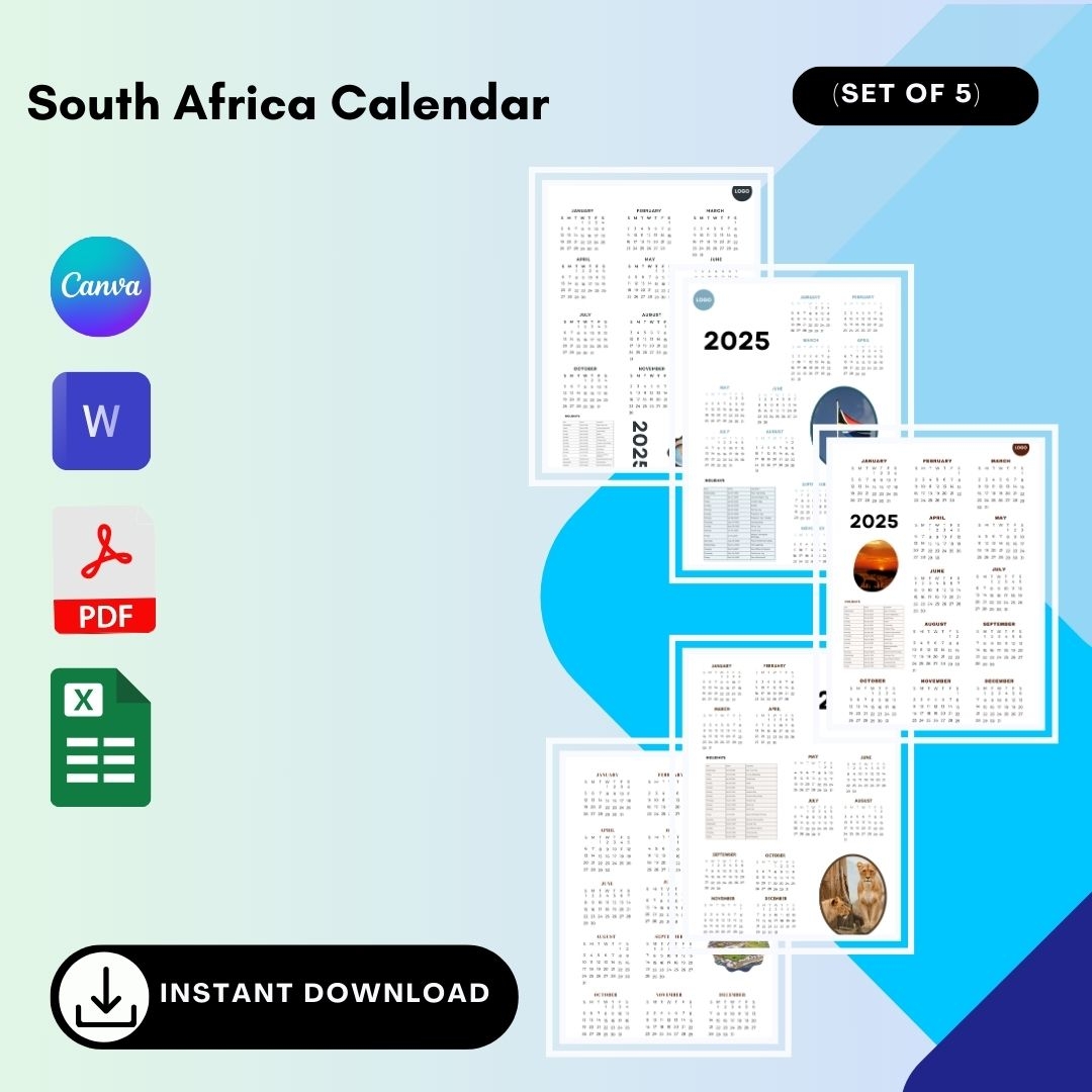 South Africa Calendar 2025 Template In PDF Word Excel