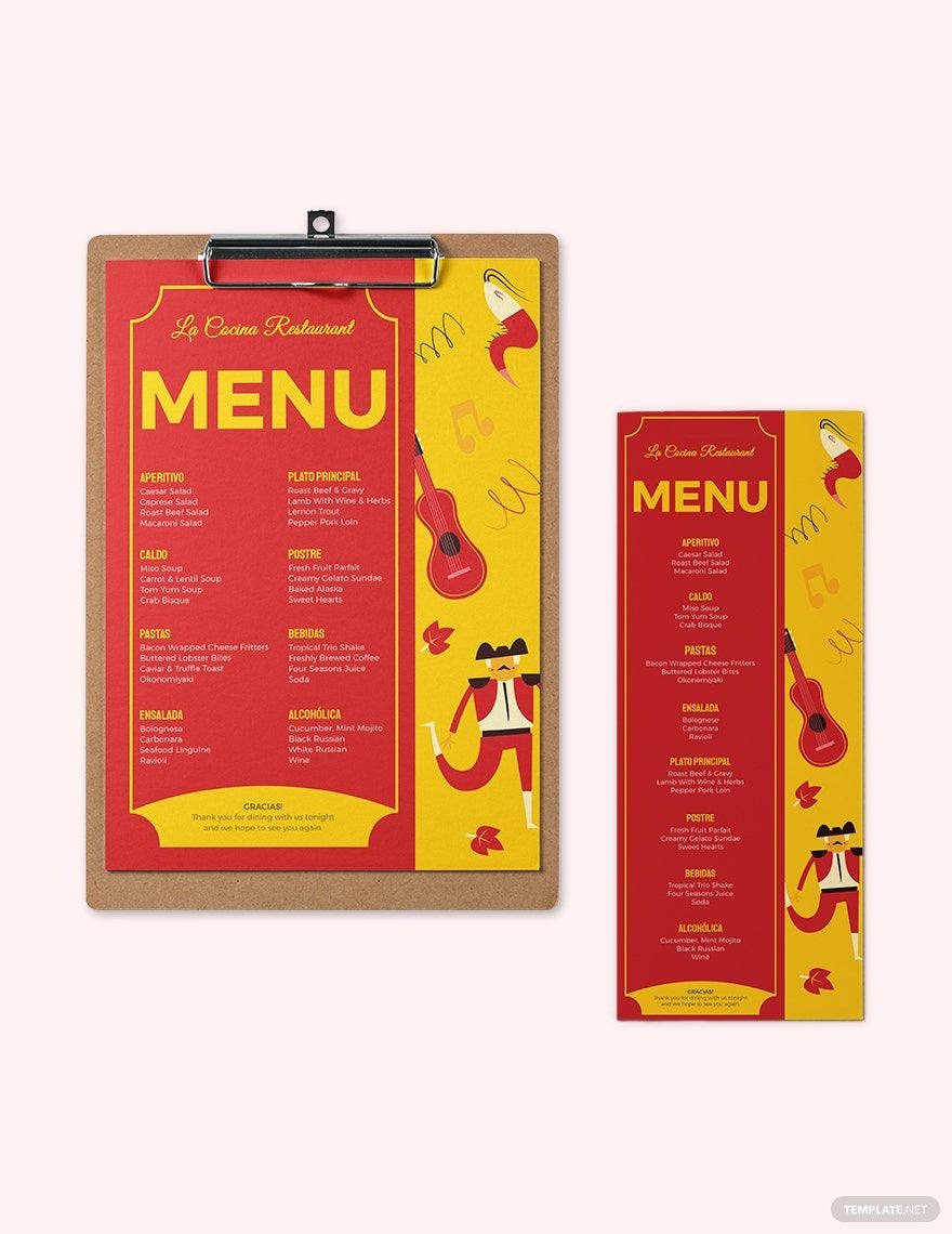 Spanish Menu Template Free Printable Spanish Menu Template Free Printable