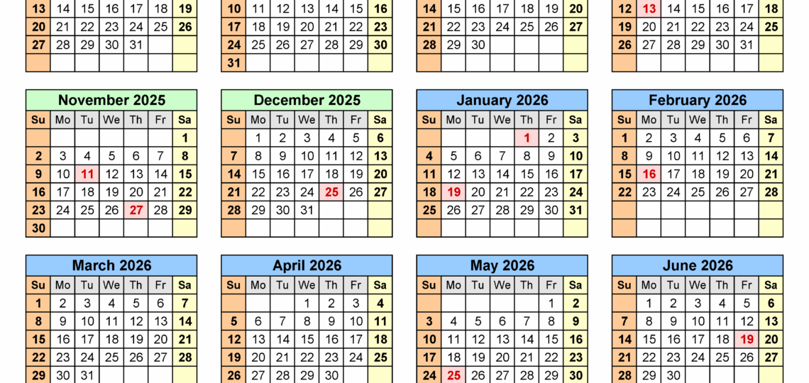 Split Year Calendars 2025 2026 July To June PDF Templates
