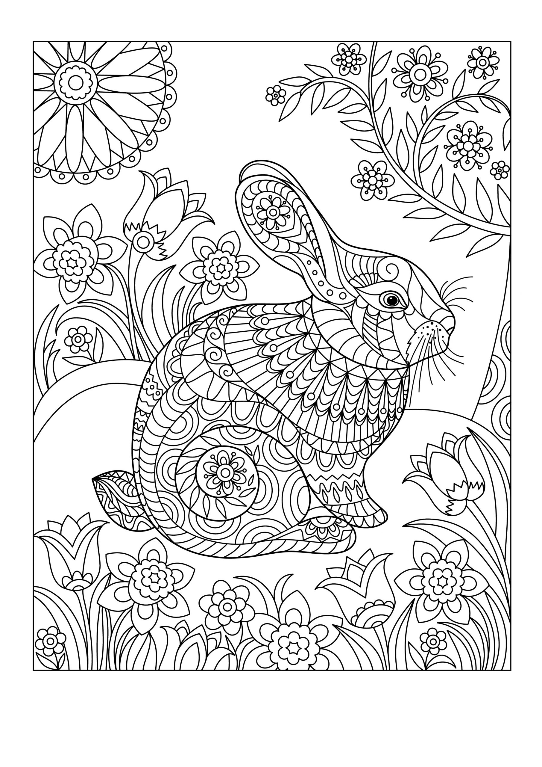 Spring Rabbit Coloring Page 01 Spring Rabbit Coloring Page 01