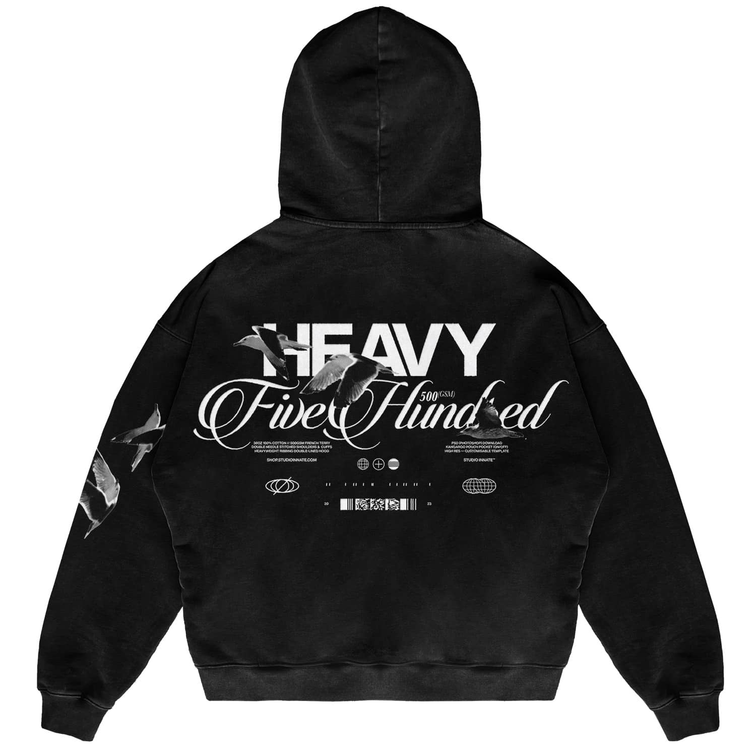 Stone Washed Boxy Hoodie Mockup Streetwear Apparel Mockup