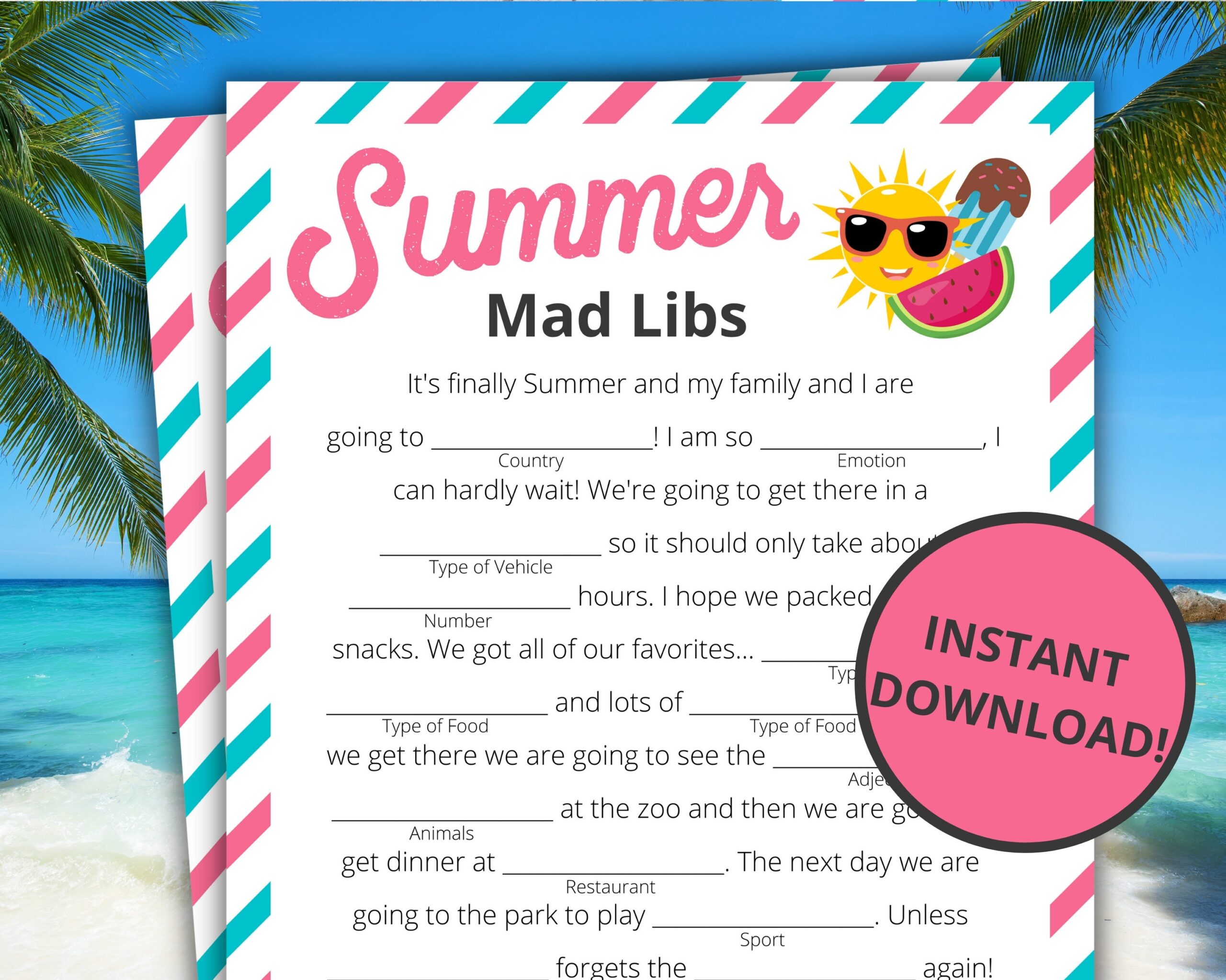 Summer Mad Libs Printable Summer Game Summer Activity For Kids Summer Mad Libs Printable Summer Game Summer Activity For Kids