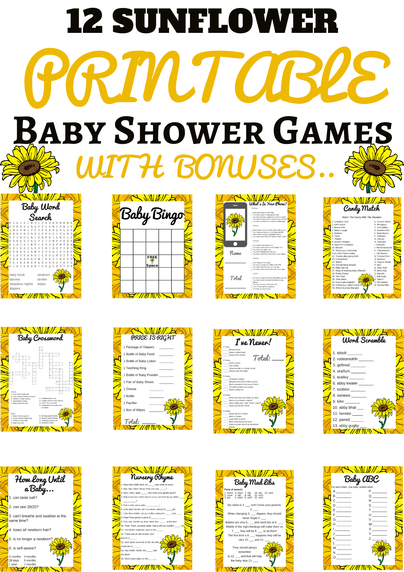 Sunflower Baby Shower Theme Printables Games Sunflower Baby Shower Theme Printables Games