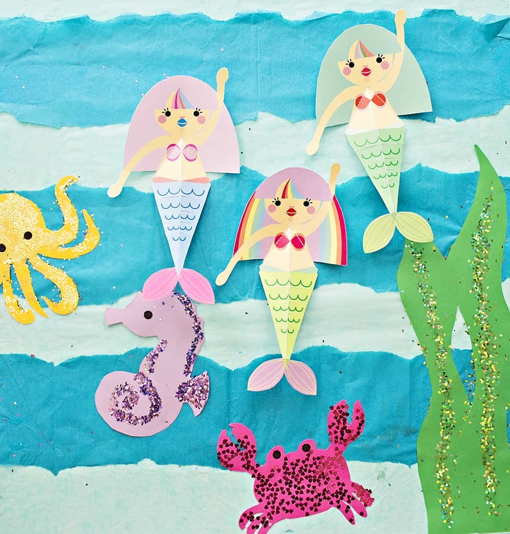 SWIMMING MERMAID PAPER CRAFT WITH FREE PRINTABLES