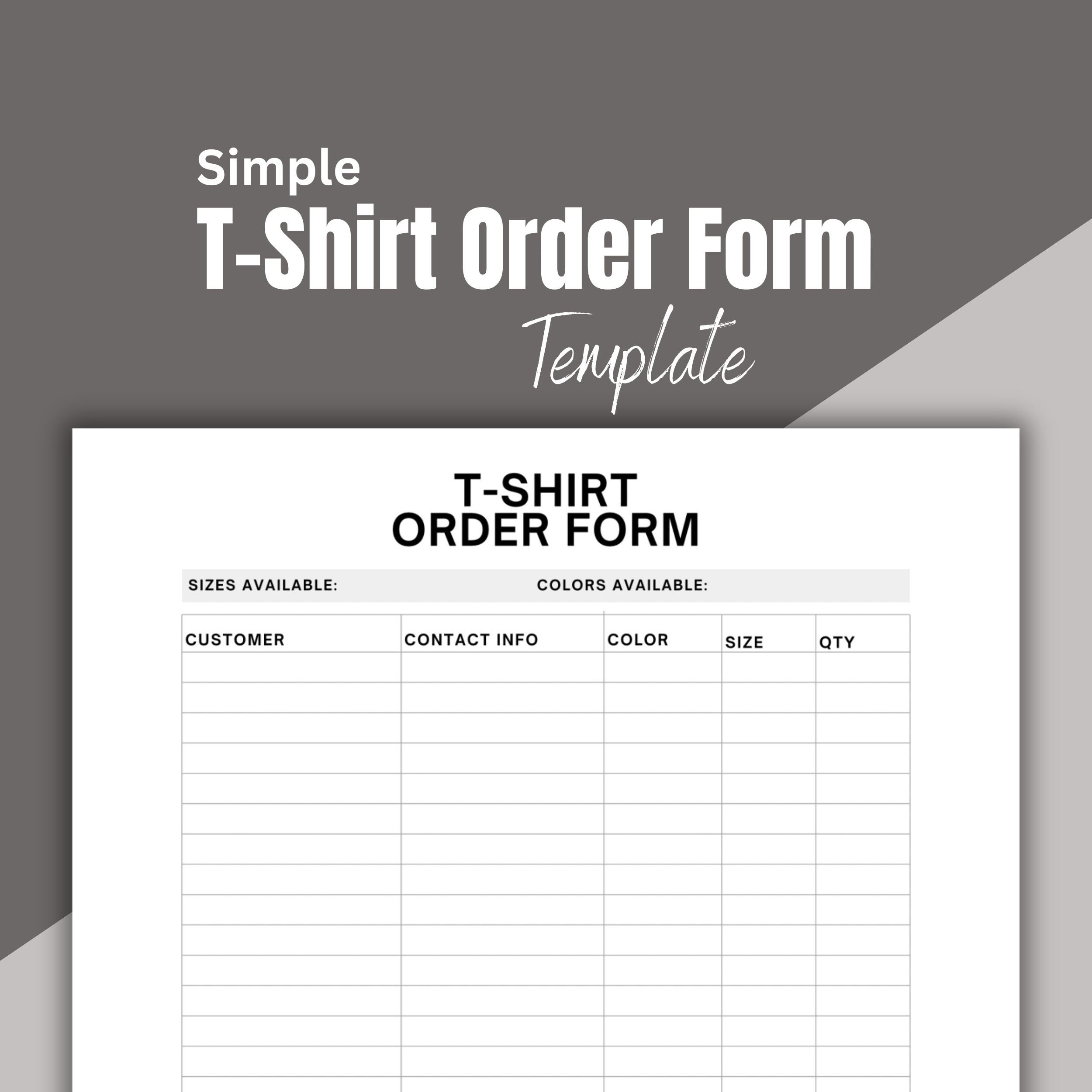 T shirt Order Form Template Customizable Order Form Printable Etsy
