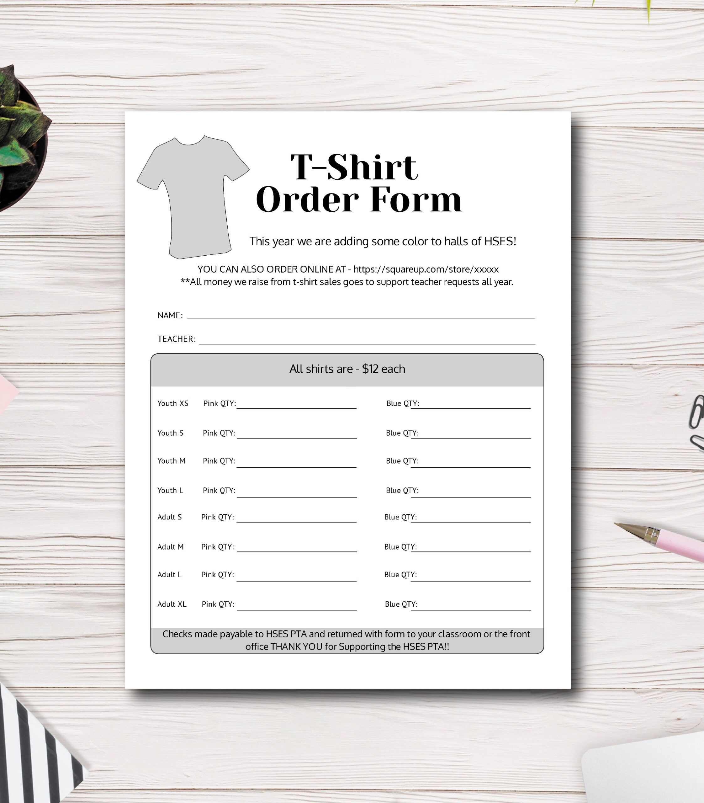 Free Printable T Shirt Order Forms