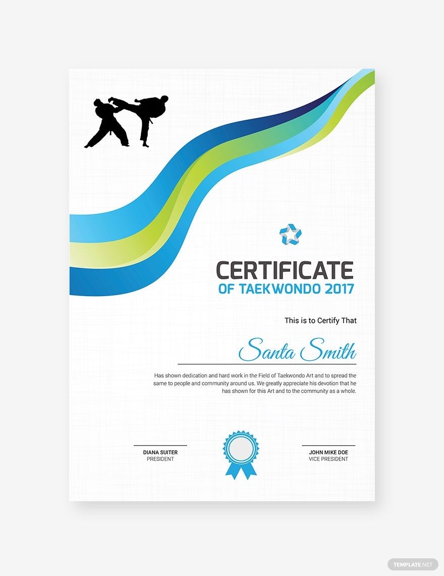 Taekwondo Appreciation Certificate Template In PSD Outlook Word 