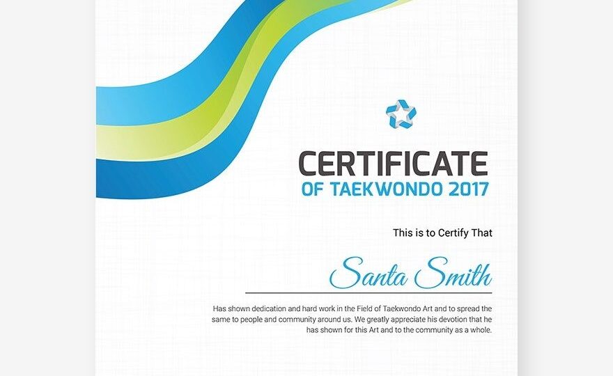 Taekwondo Appreciation Certificate Template In PSD Outlook Word