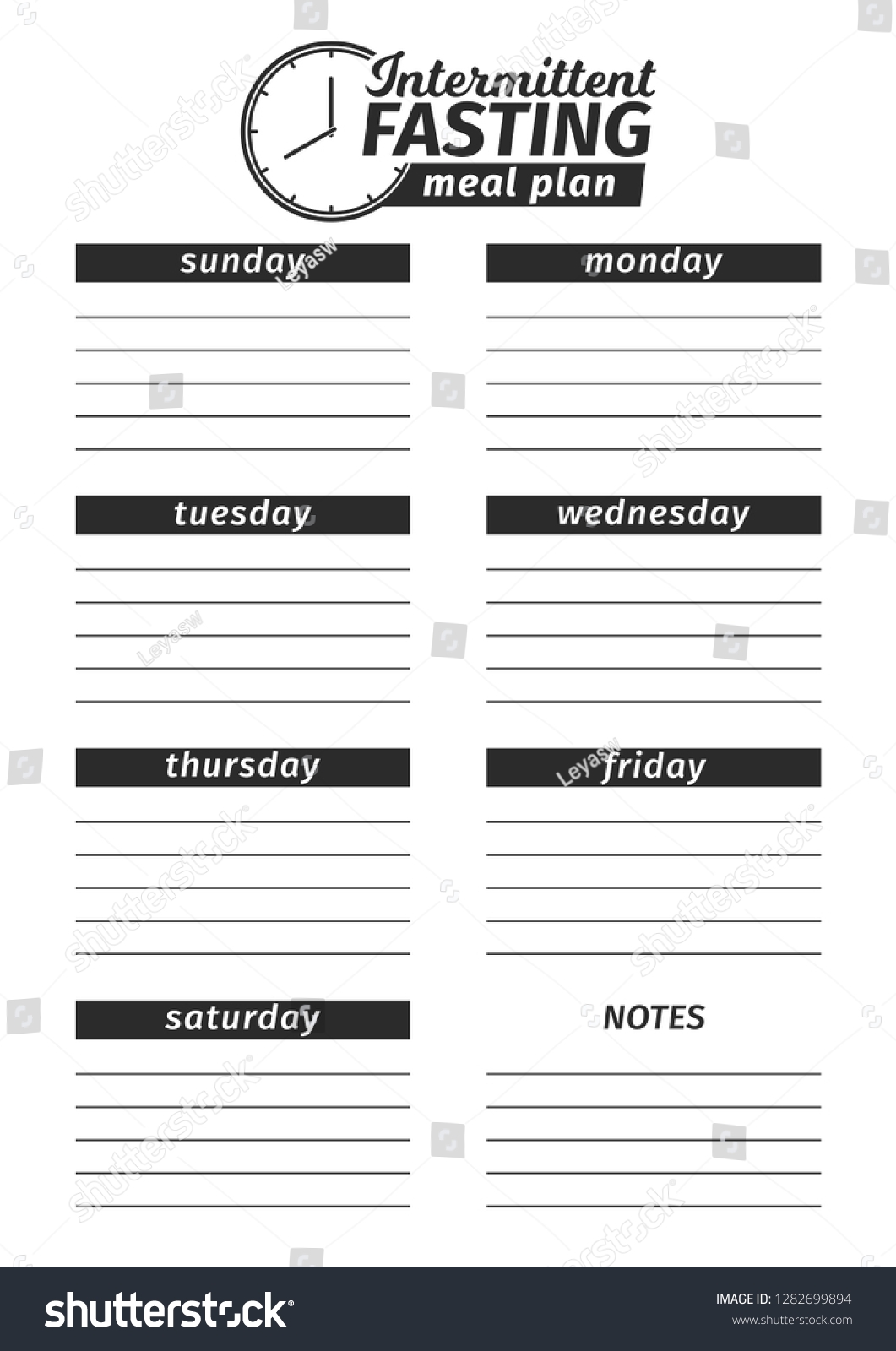 Template Creation Intermittent Fasting Food Menu Stock Vector 