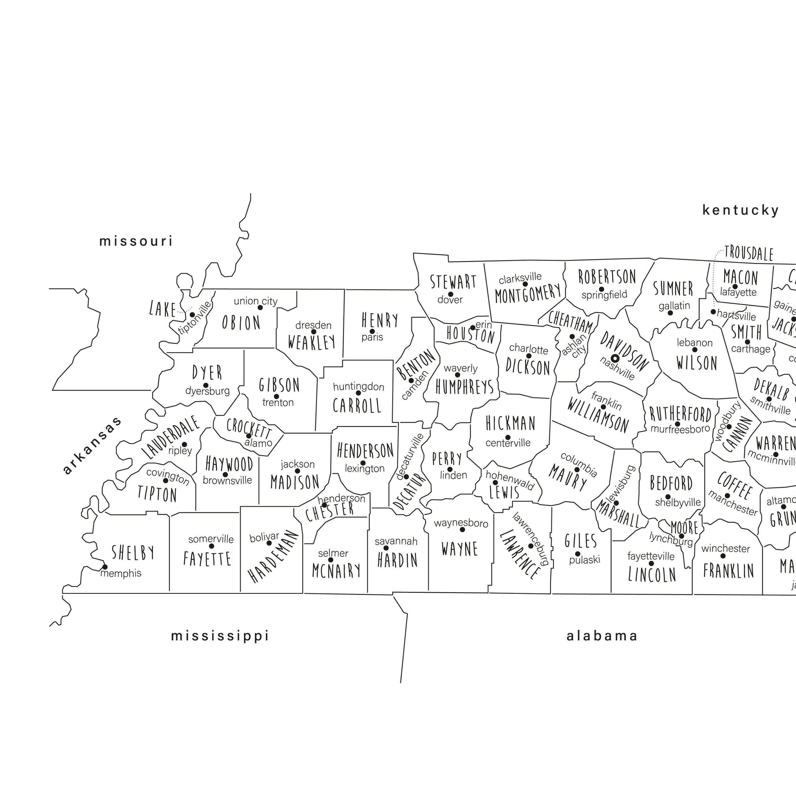 Printable Tennessee County Map Printable Tennessee County Map