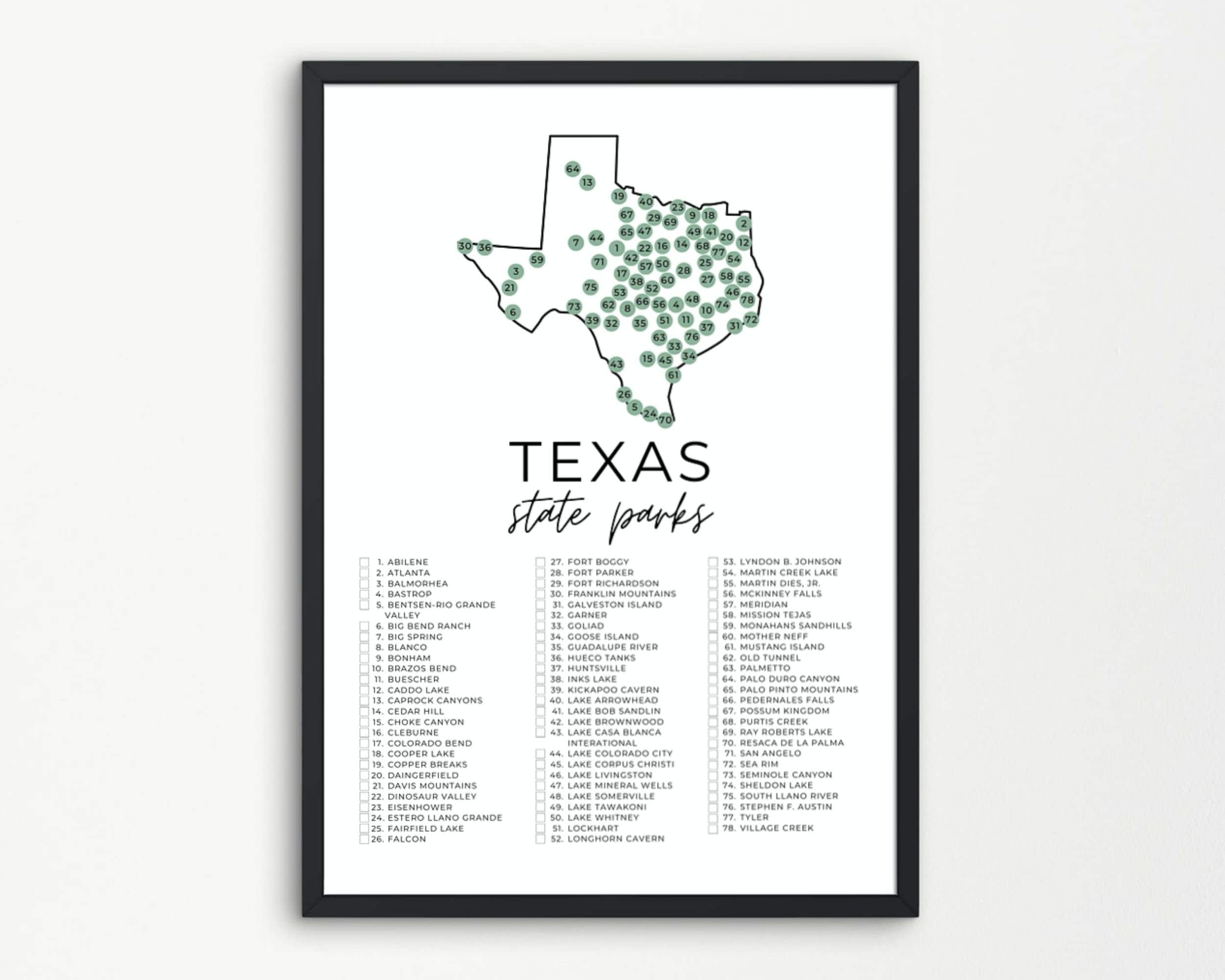 Texas State Park Map Printable State Park Checklist State Parks Check Off State Park Printables A4 US Letter Etsy