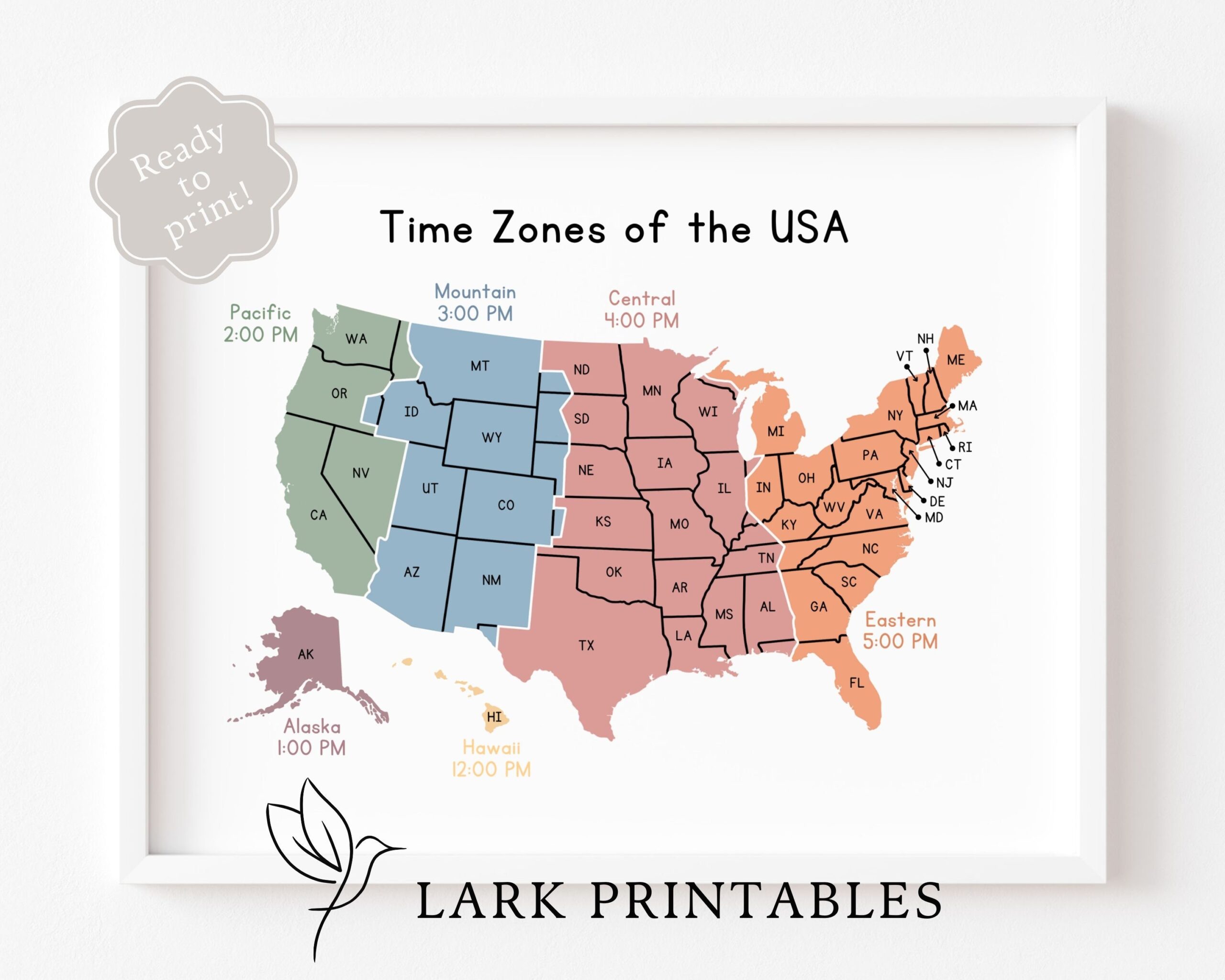 Time Zones Of The USA Map Educational Poster Printable Geography  Time Zones Of The USA Map Educational Poster Printable Geography