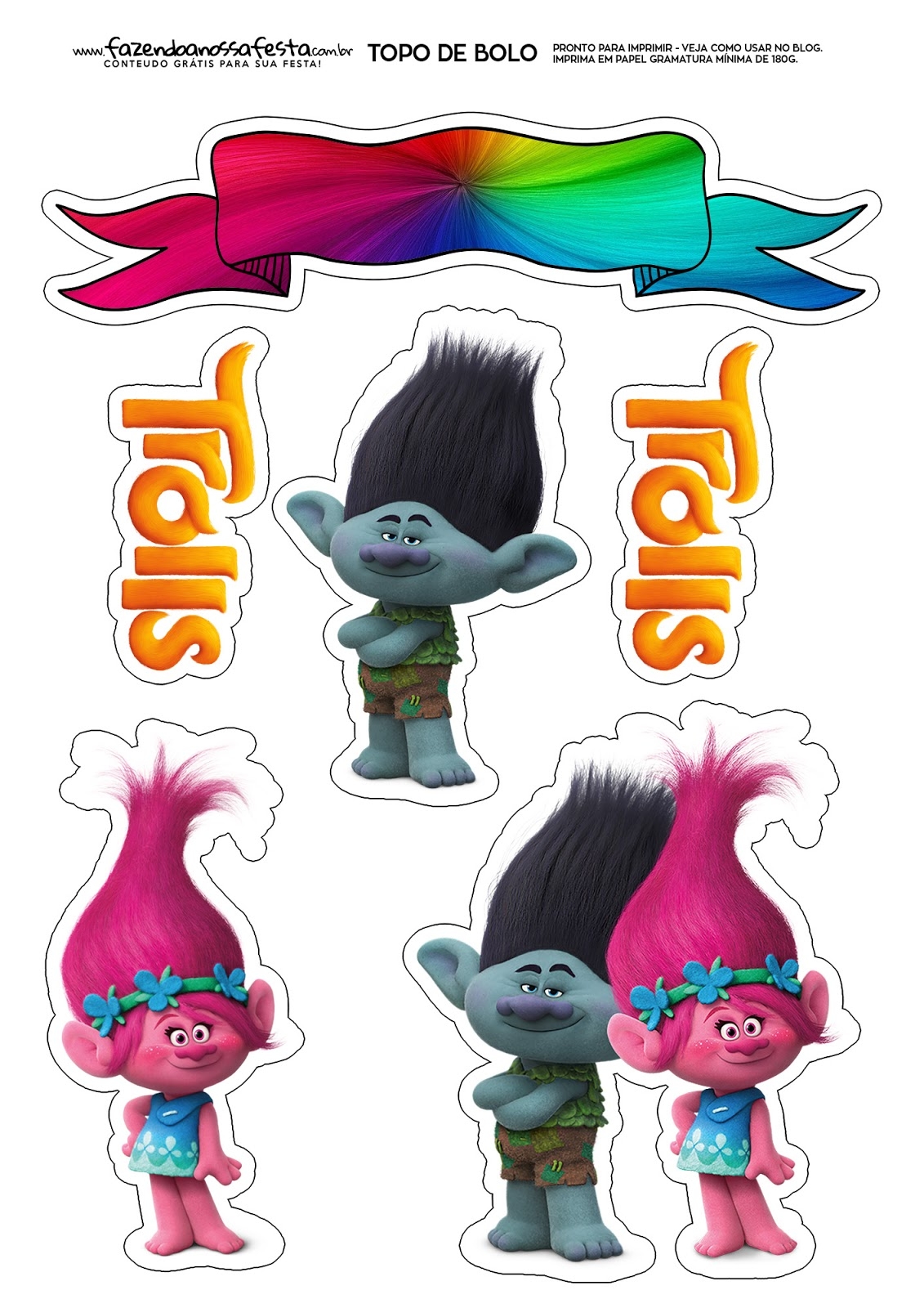 Trolls Free Printable Cake Toppers Oh My Fiesta In English Trolls Free Printable Cake Toppers Oh My Fiesta In English