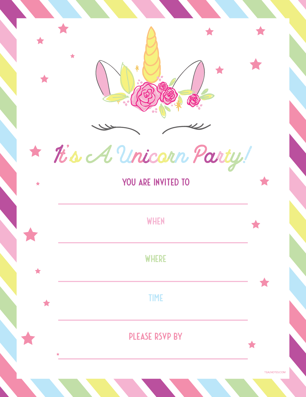 Template Free Printable Unicorn Birthday Invitations Template Free Printable Unicorn Birthday Invitations