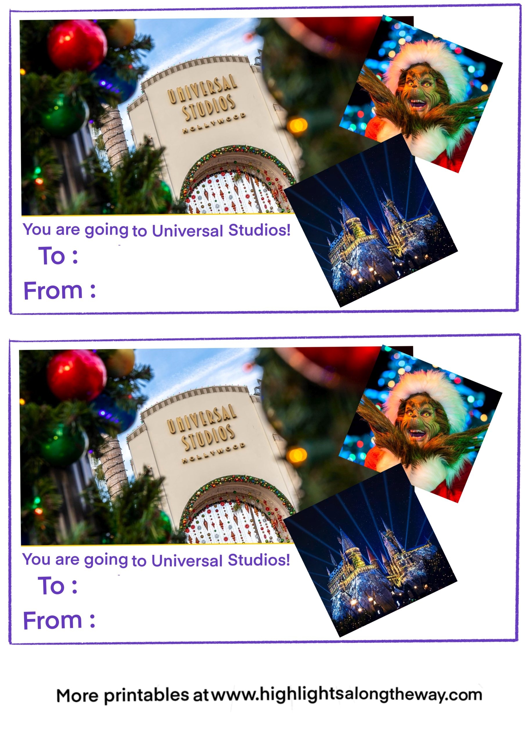 Universal Studios Trip Reveal Printable Certificate