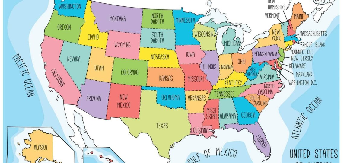 US Maps To Print And Color Includes State Names At PrintColorFun