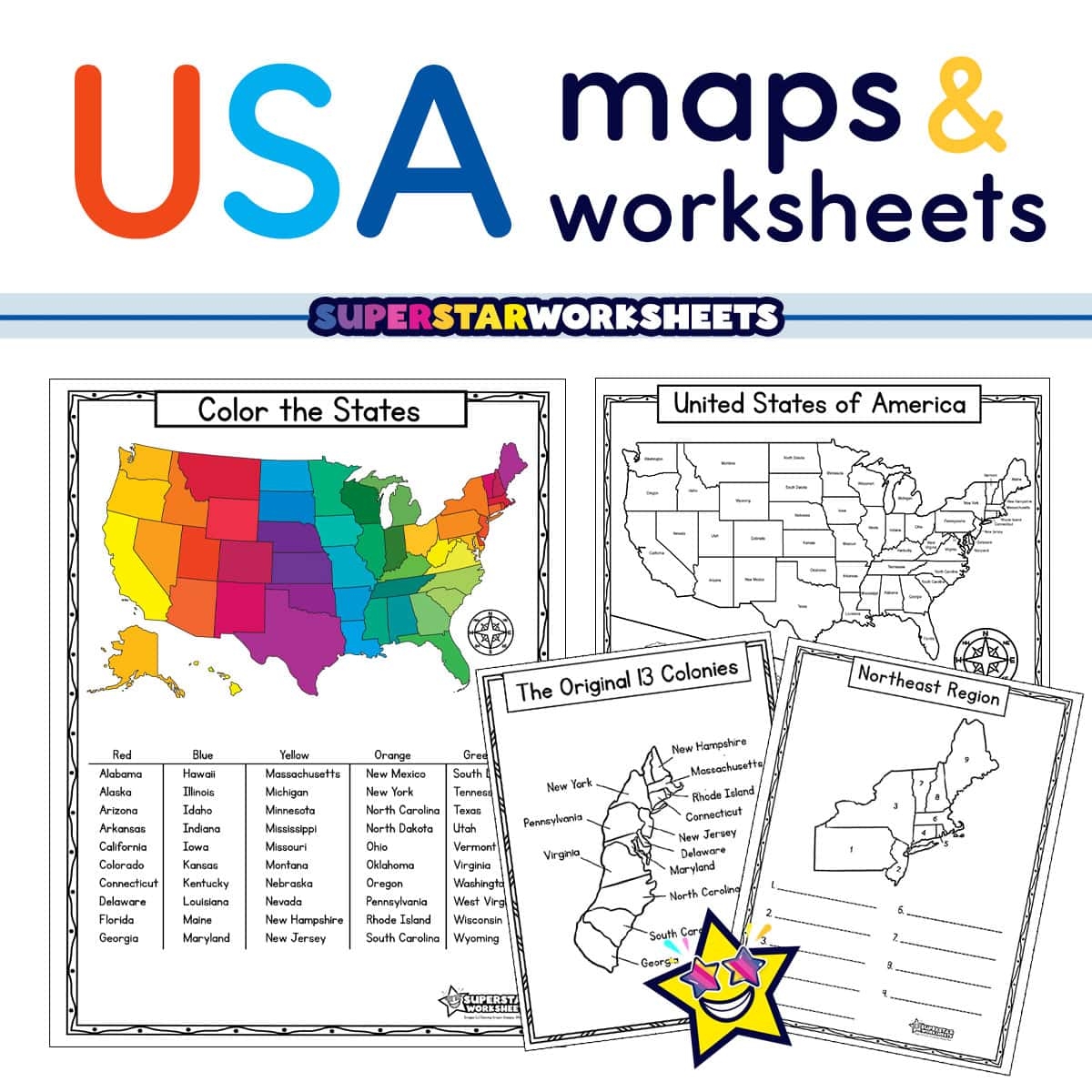 USA Map Worksheets Superstar Worksheets