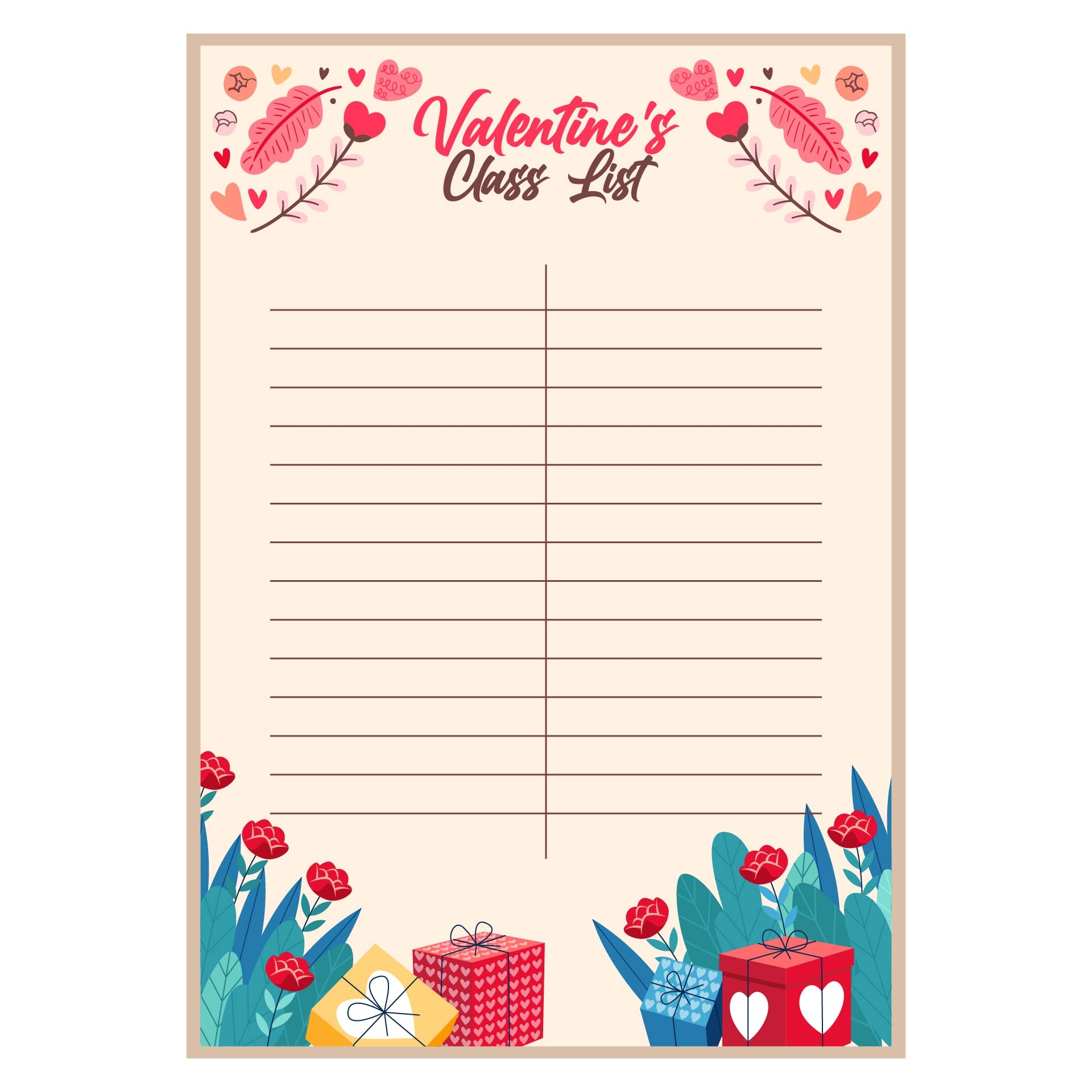 Valentine s Day Class List 10 Free PDF Printables Printablee
