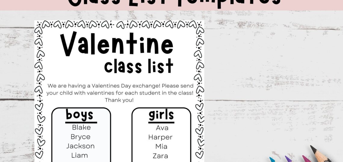Valentine s Day Class List Template Editable Canva Template Instant Download Etsy