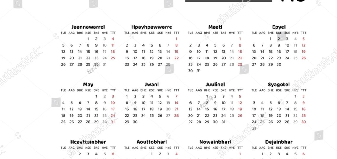Vektor Stok Calendar 2026 Burmese Language Myanmar Public Tanpa Royalti 2245445255 Shutterstock