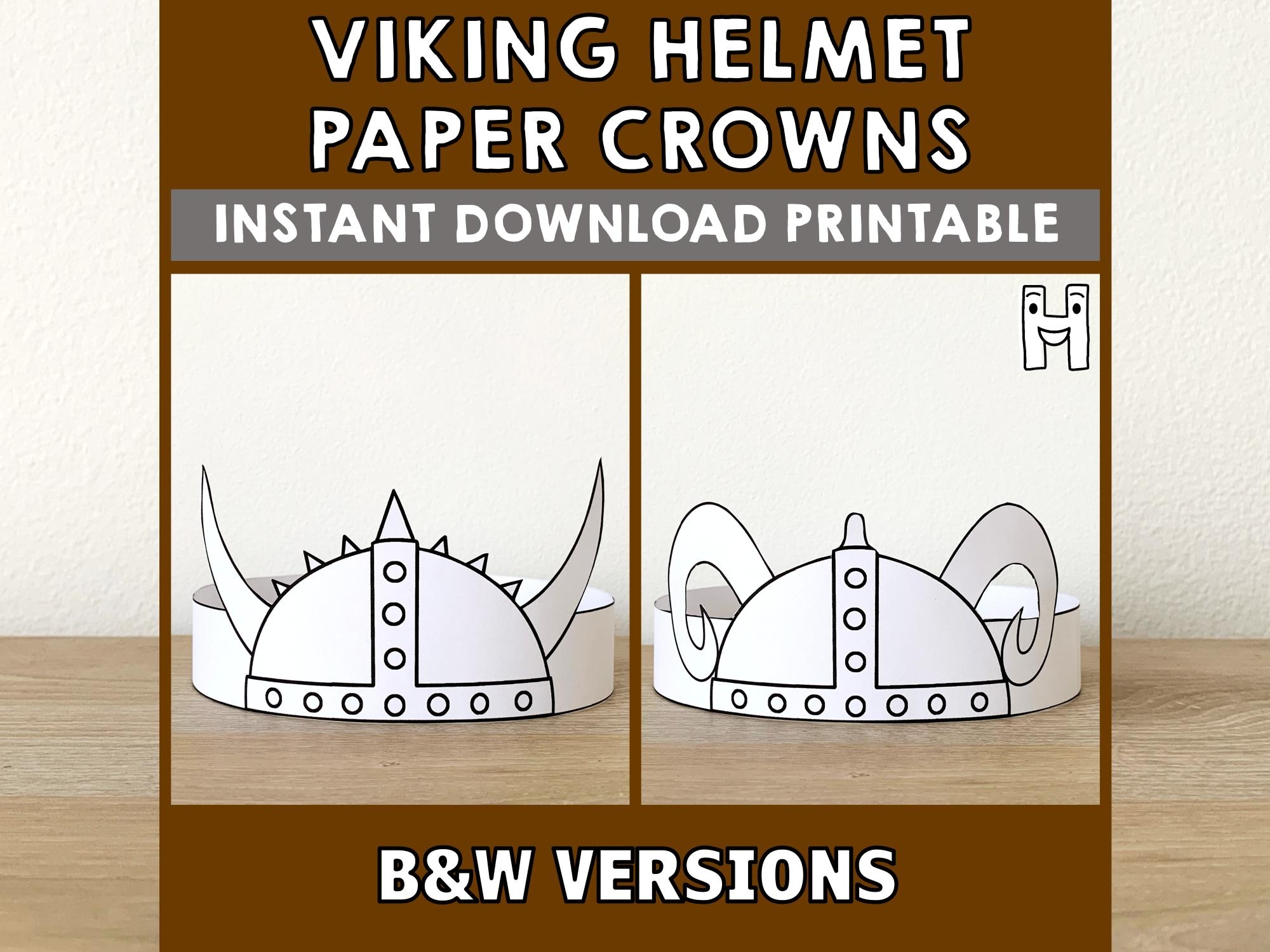 Viking Helmet Paper Crown Coloring Printable Kid Craft Birthday Party Printable Favor Viking Warrior Costume Printable Instant Download Etsy