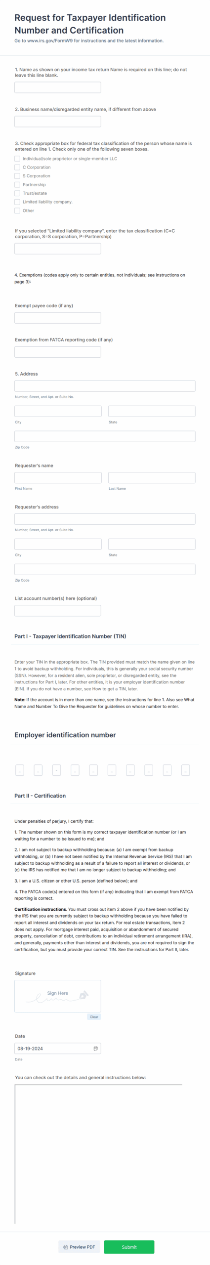 Free Printable W9 Blank Form