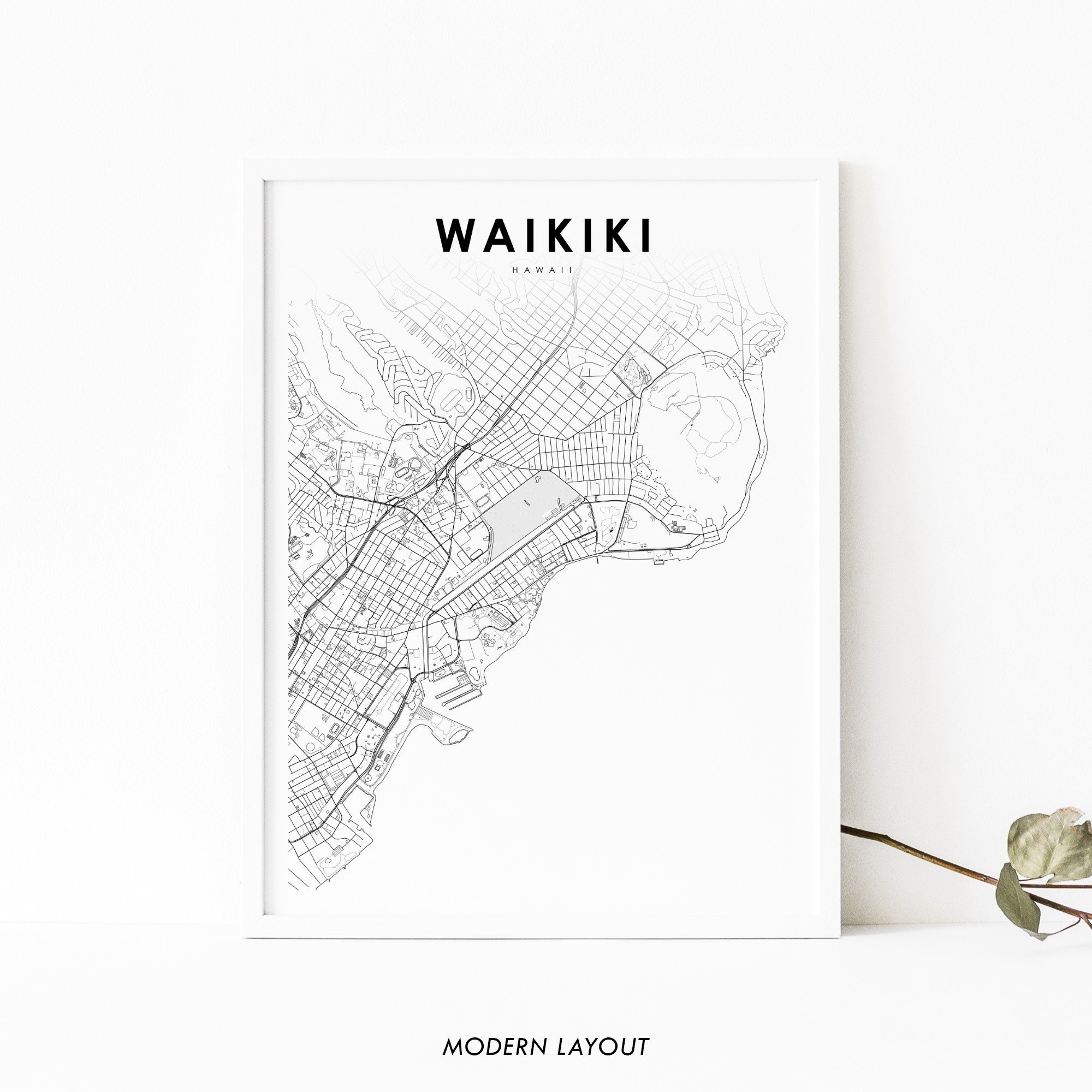 Waikiki Honolulu HI Map Print Hawaii USA Map Art Poster O ahu 