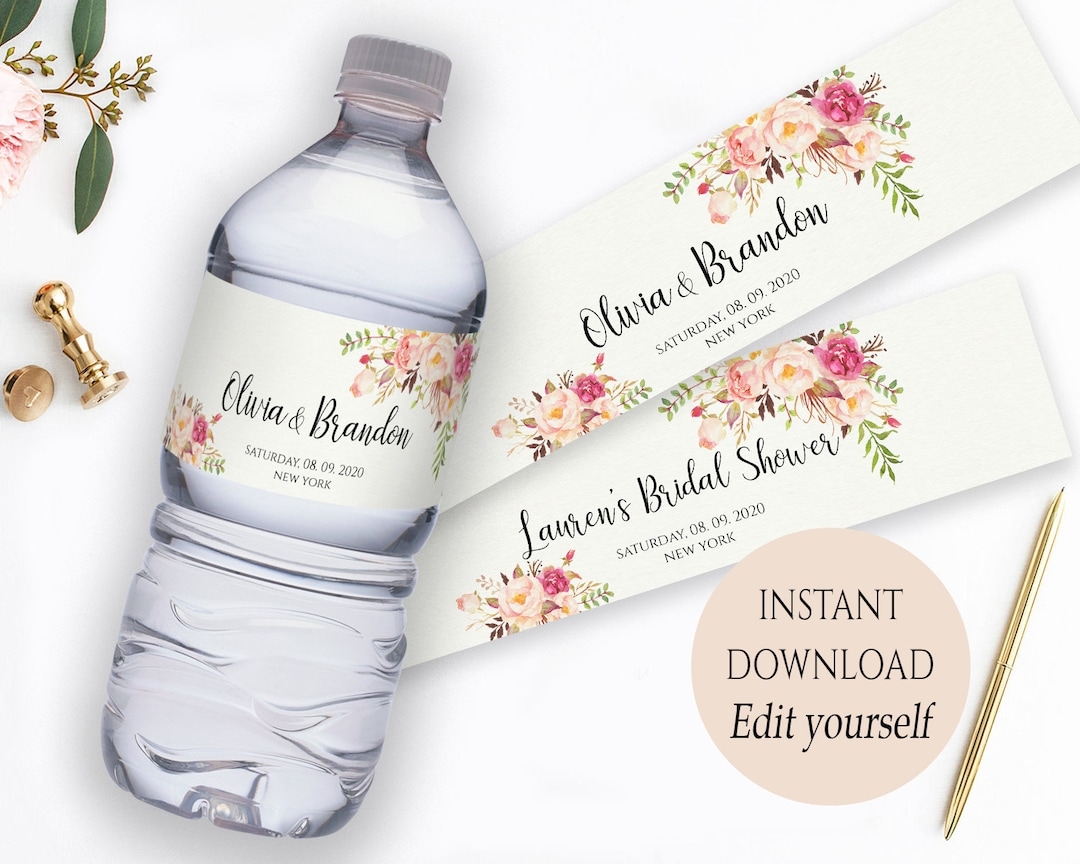 Water Bottle Label Template PDF Instant Download Printable Custom Label Editable Wedding Favor Labels Printable Water Labels For Wedding DIY Etsy