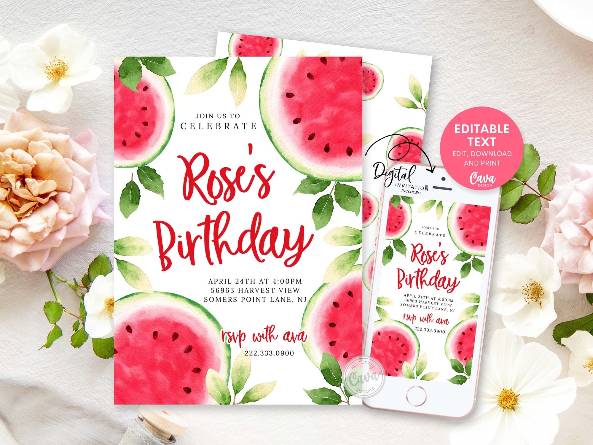 Printable Free Watermelon Invitation Template