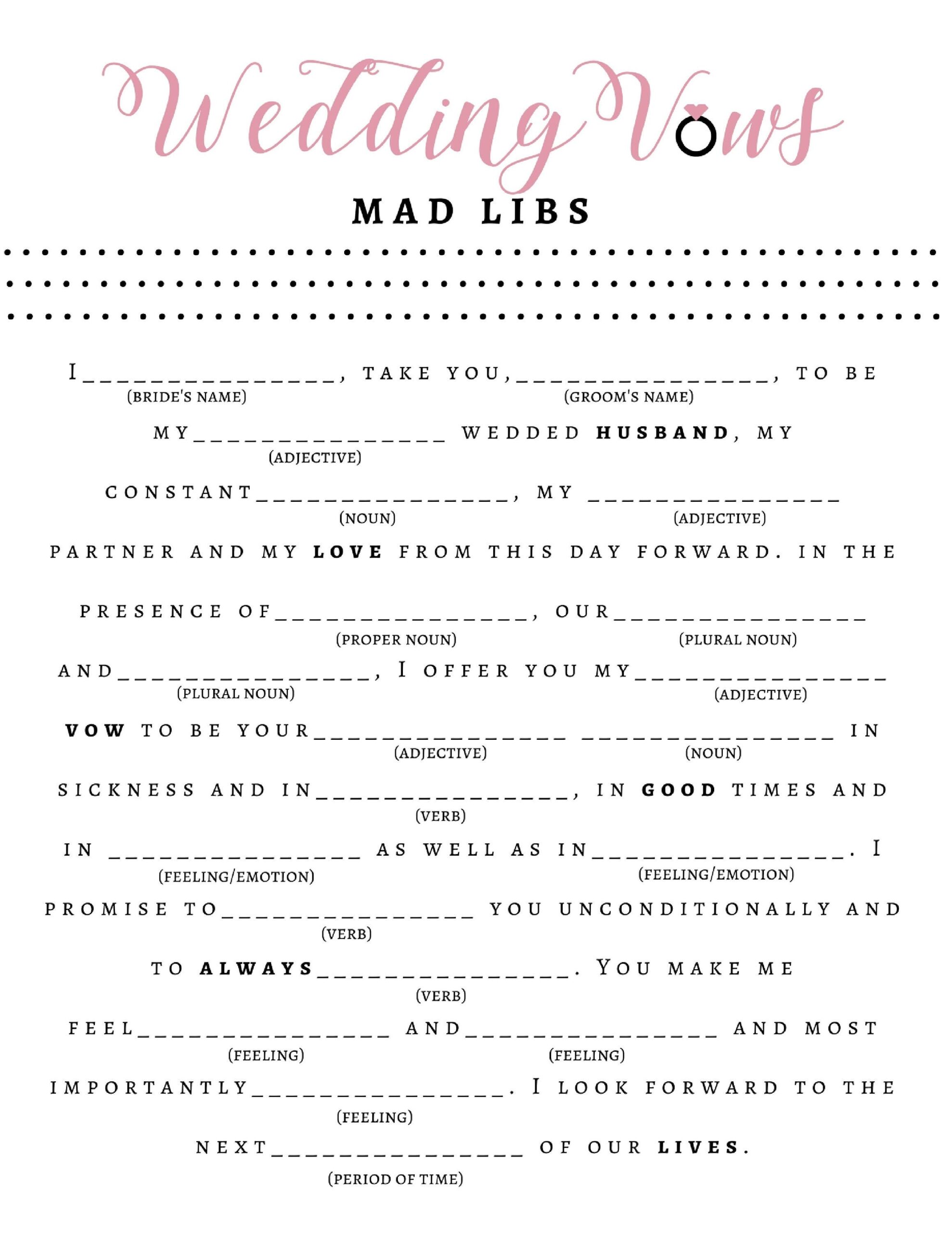 Wedding Mad Libs Clearance