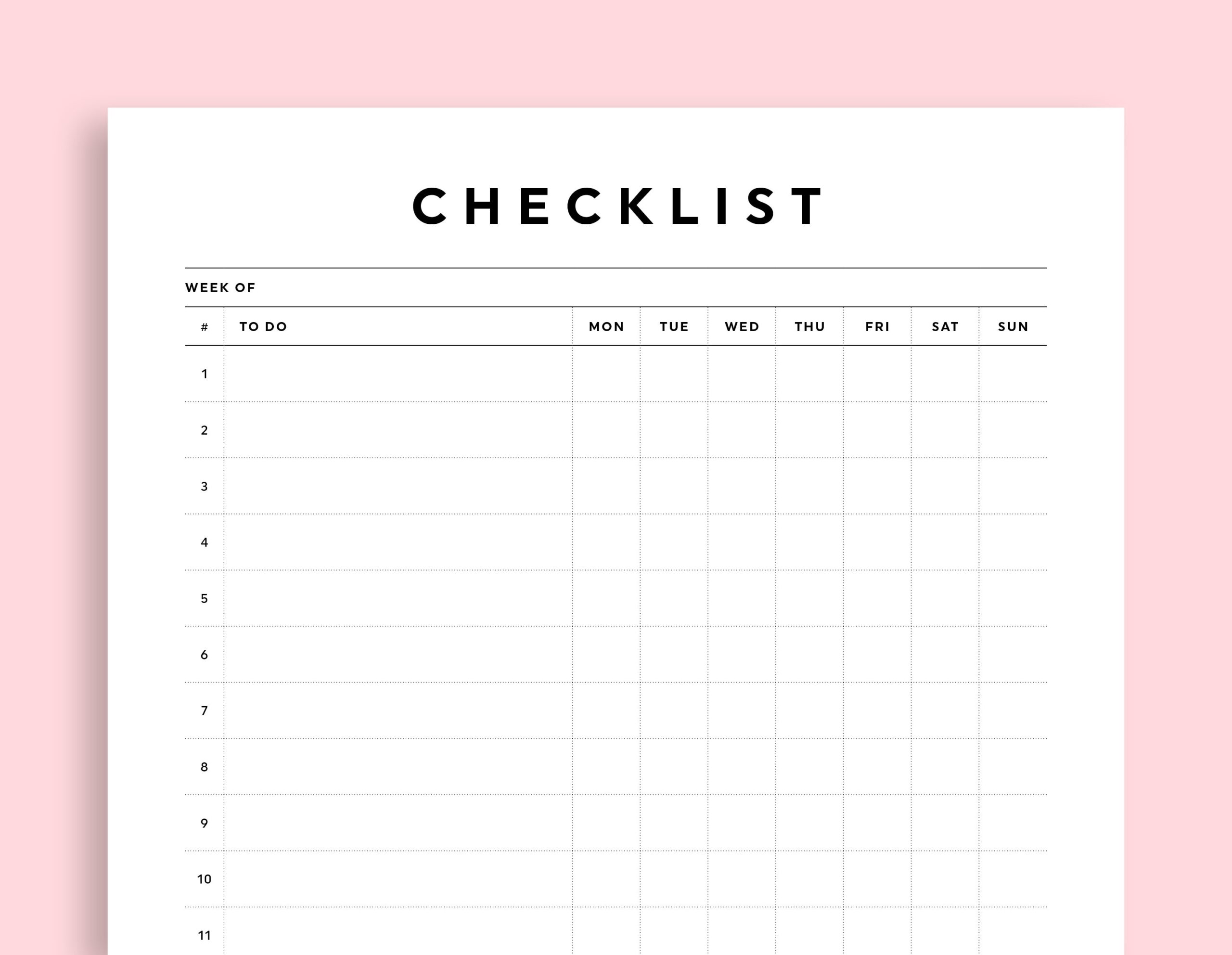 Free Printable Blank Weekly Checklist