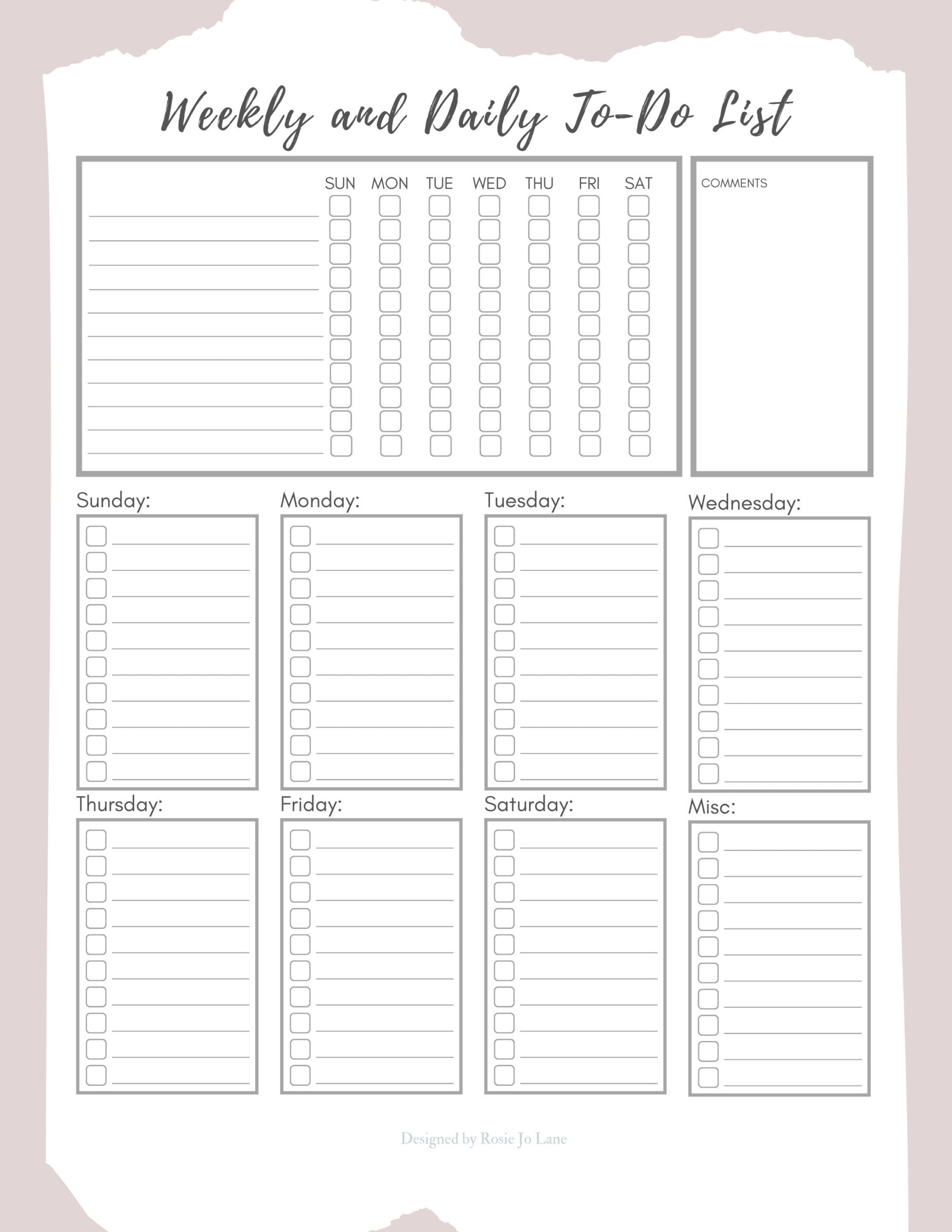 Weekly U0026 Daily Checklist Fillable PDF Printable Checklist Task Schedule Daily Weekly To Do List Template Weekly To Do List Printables Etsy