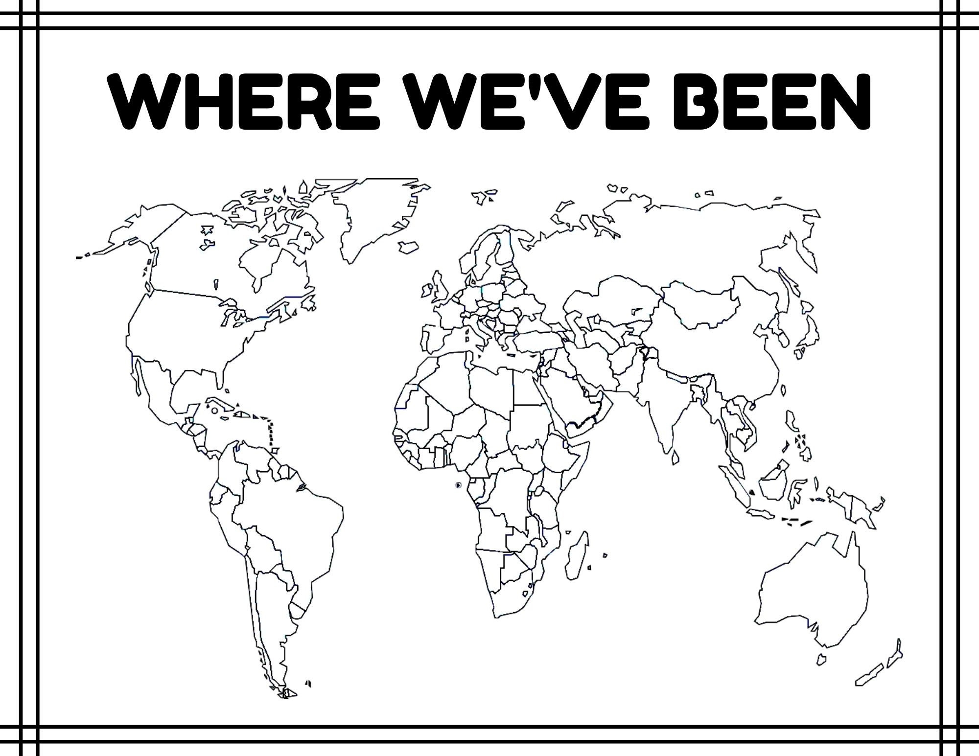 Where I ve Been A Blank Map Of The World outline Colorable Maps Printable Digital Print Coloring Sheets plus Where We ve Been Etsy