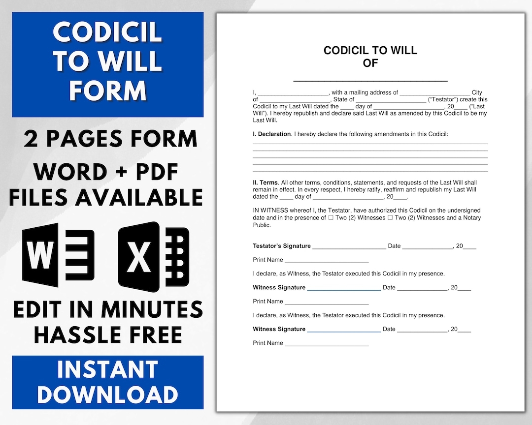 Free Printable Codicil To Will