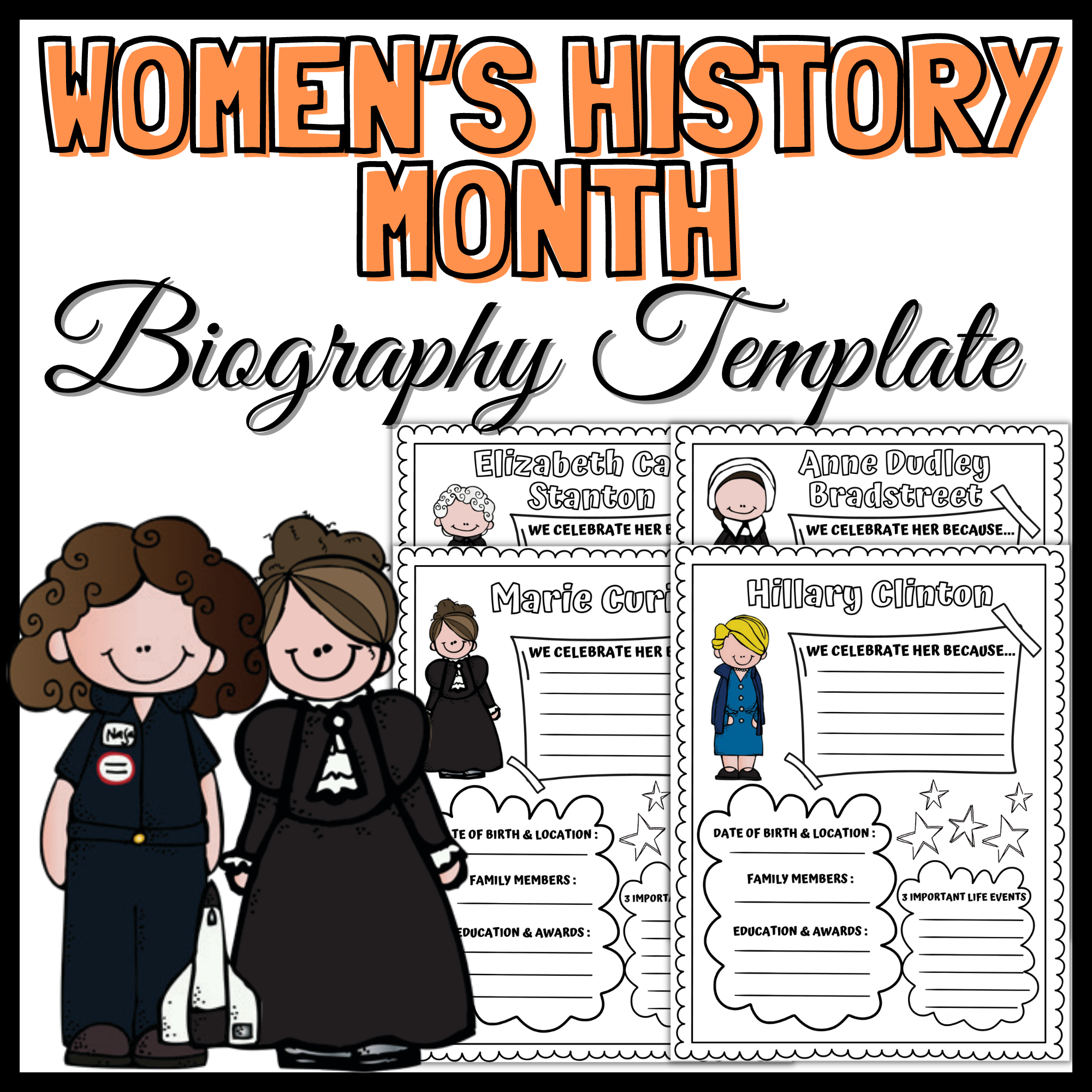 Women s History Month Writing Activity Biography Template Research Project Made By Teachers