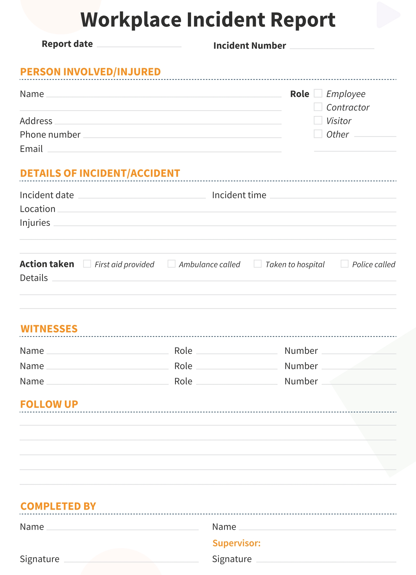 Free Printable Incident Report Template Free Printable Incident Report Template