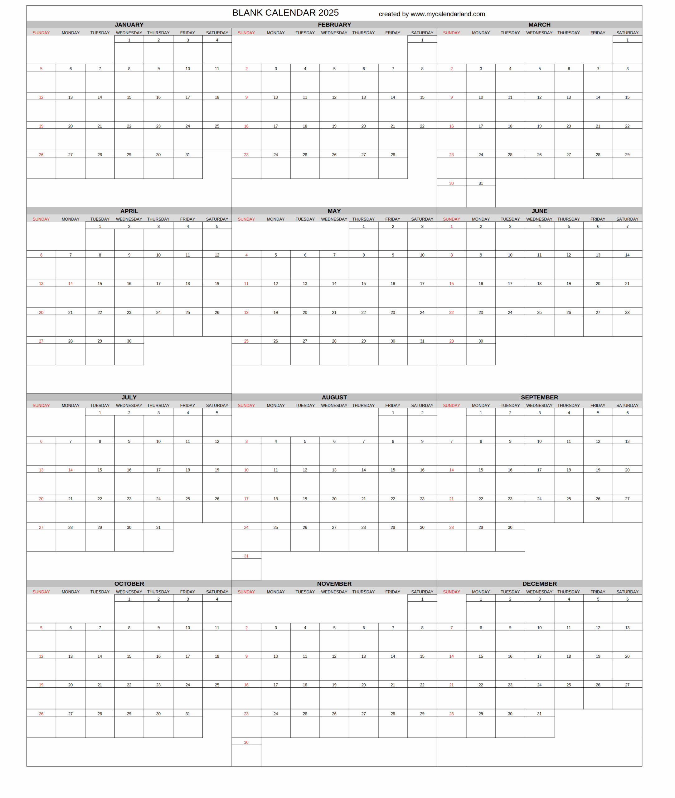 Free Printable 2025 Blank Calendar